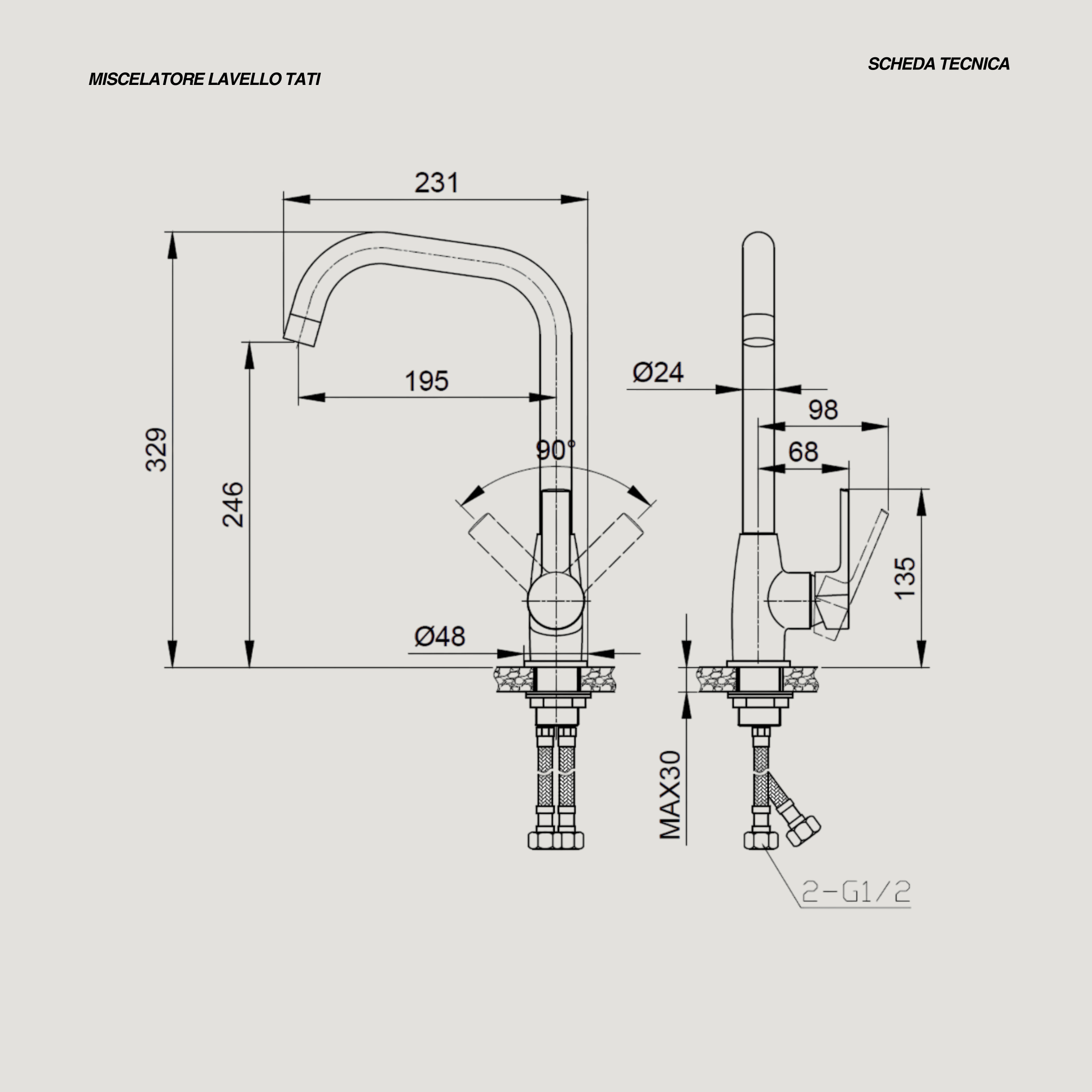 Miscelatore Lavello Monoforo Karag "Tati" Cromo Lucido