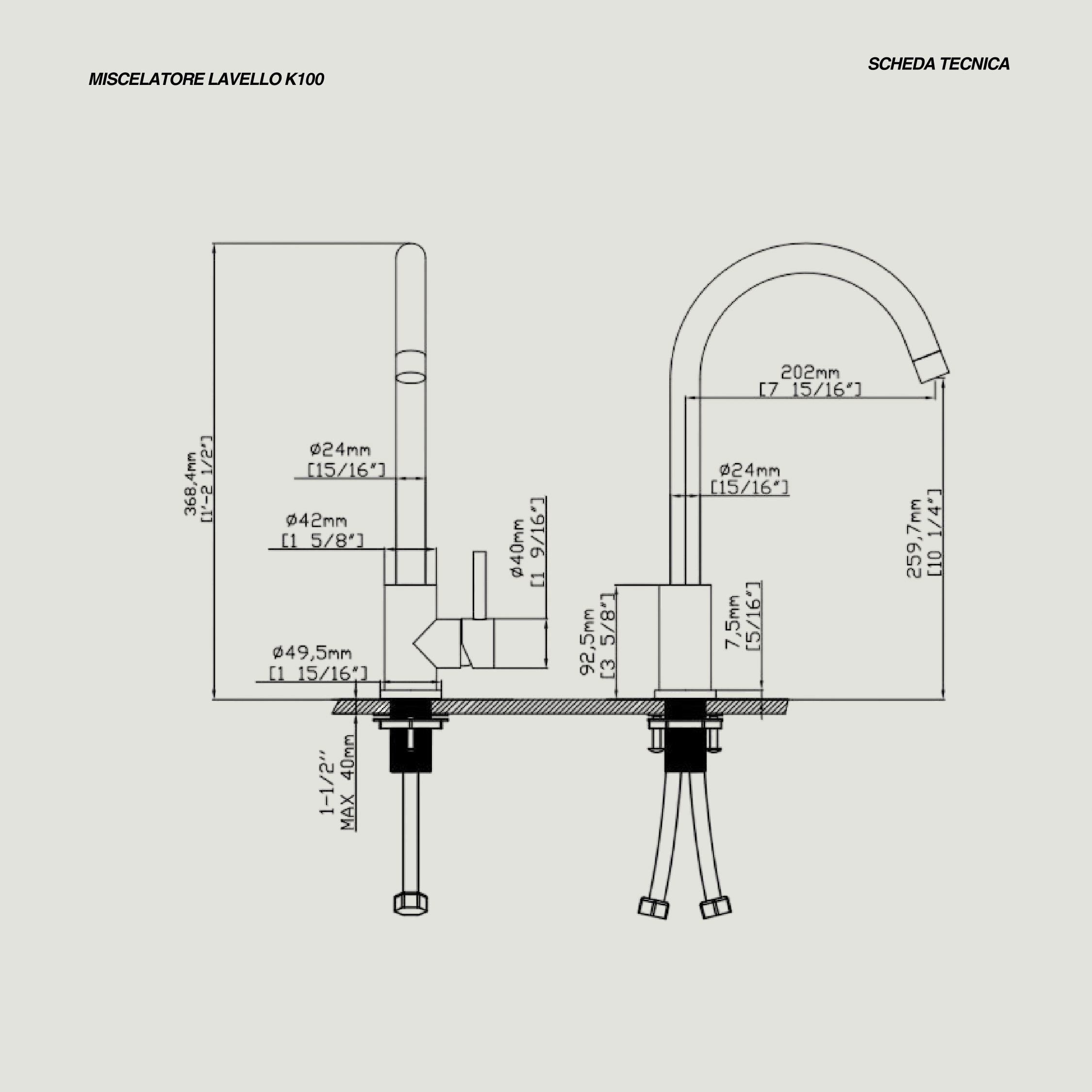 Miscelatore Lavello Monoforo Karag "K100" Cromo Lucido