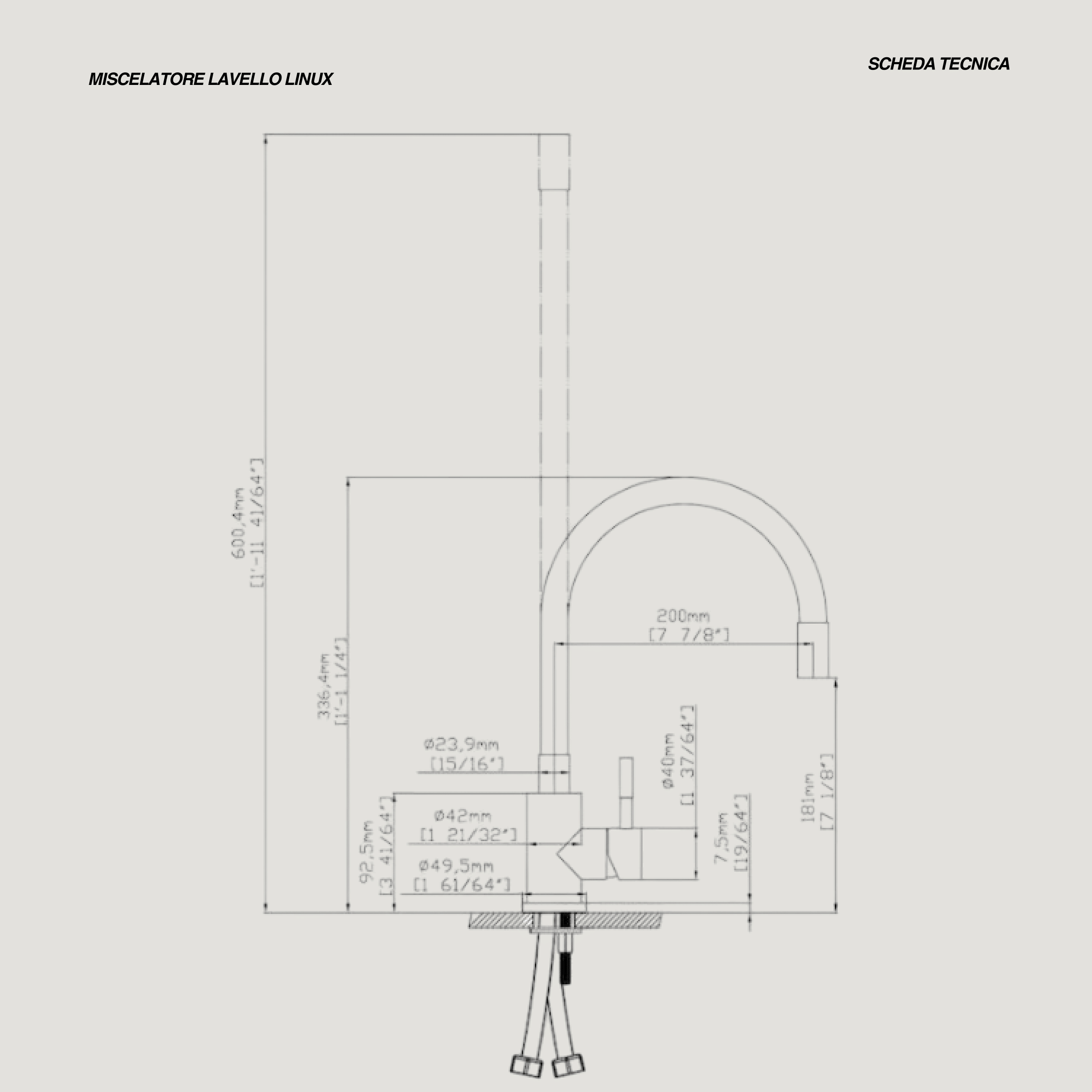 Miscelatore Lavello Monoforo "Linux" Inox Satinato/Nero