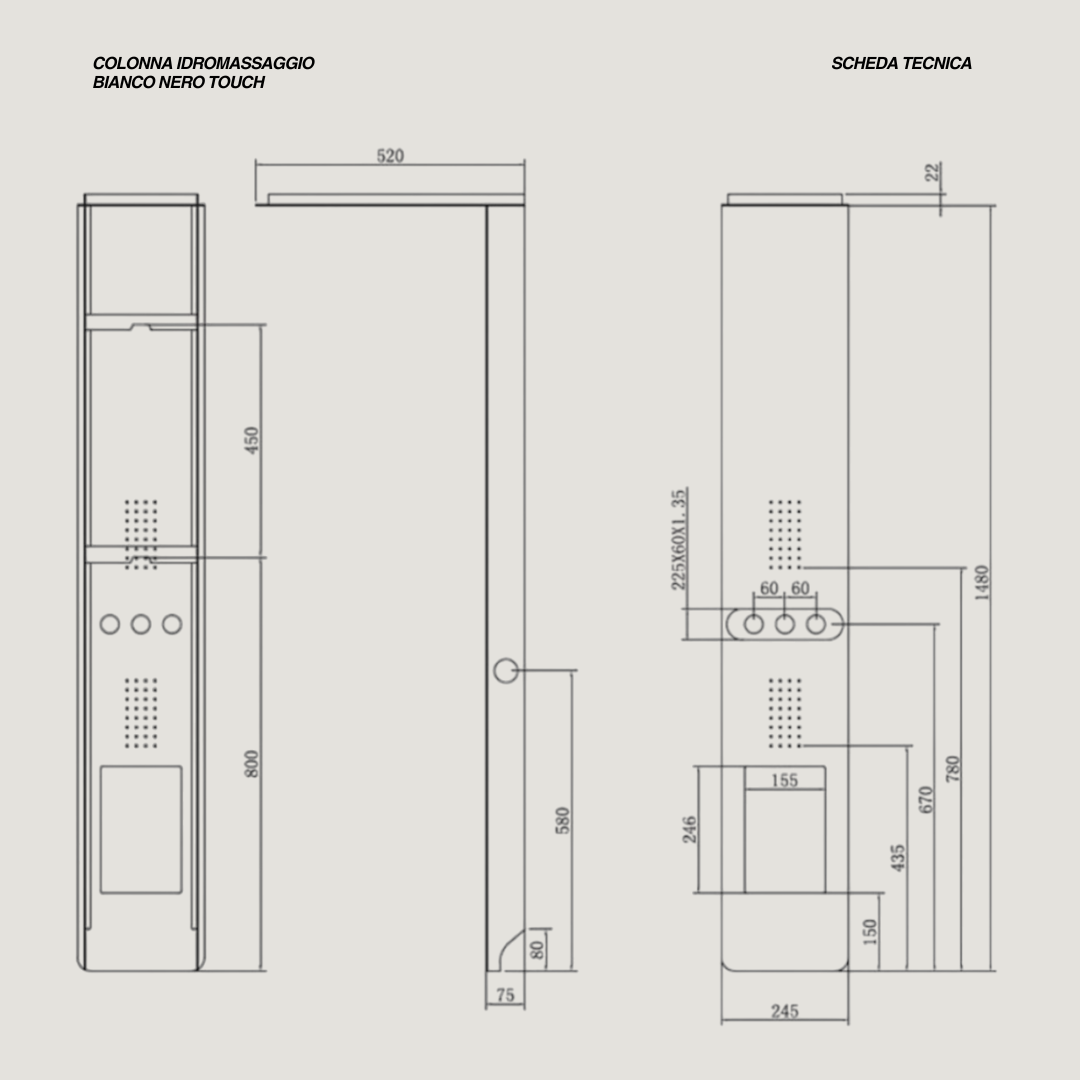 Colonna Doccia Idromassaggio Con Effetto Pioggia e Kit Doccetta Karag "Bianco Nero Touch" Bianco/Nero