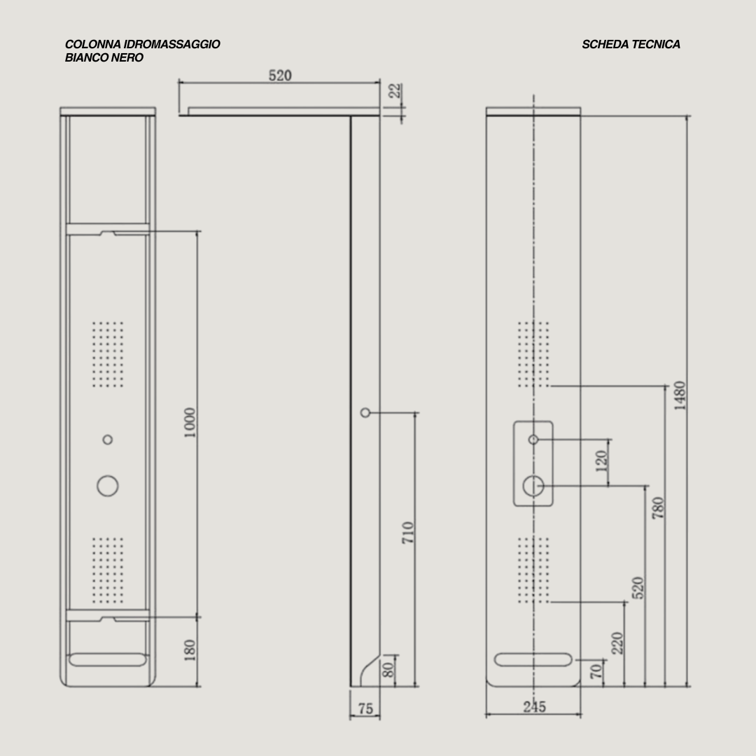 Colonna Idromassaggio Con Effetto Pioggia e Kit Doccetta Karag "Bianco/Nero" Bianco/Nero