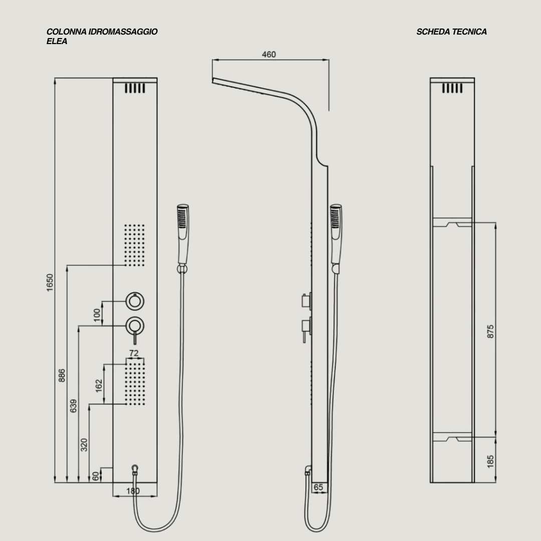 Colonna Doccia Idromassaggio Con Effetto Pioggia e Kit Doccetta Karag "Elea" Cromo Lucido