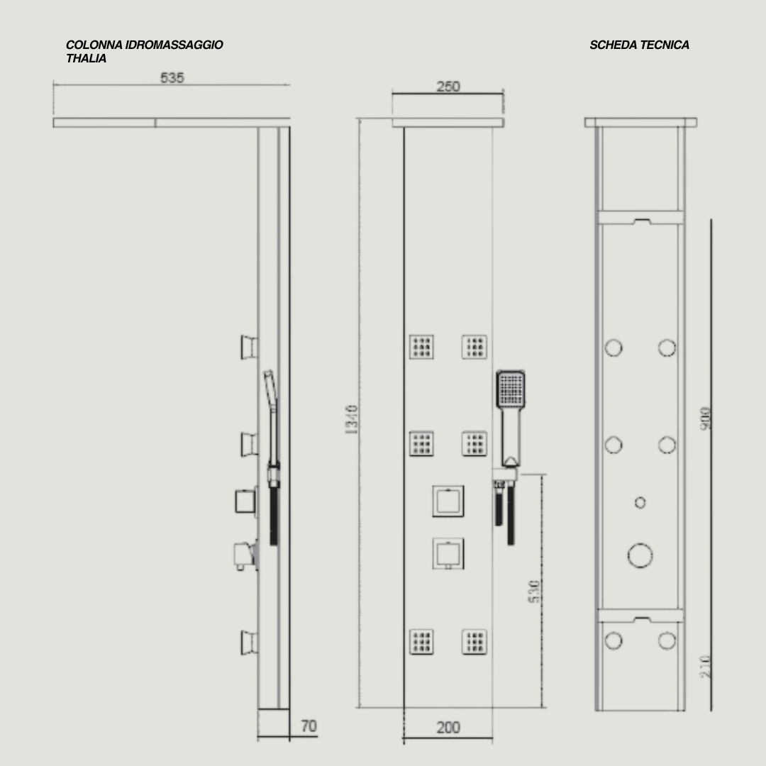 Colonna Doccia Idromassaggio Con Effetto Cascata e Kit Doccetta Karag "Thalia" Cromo Lucido