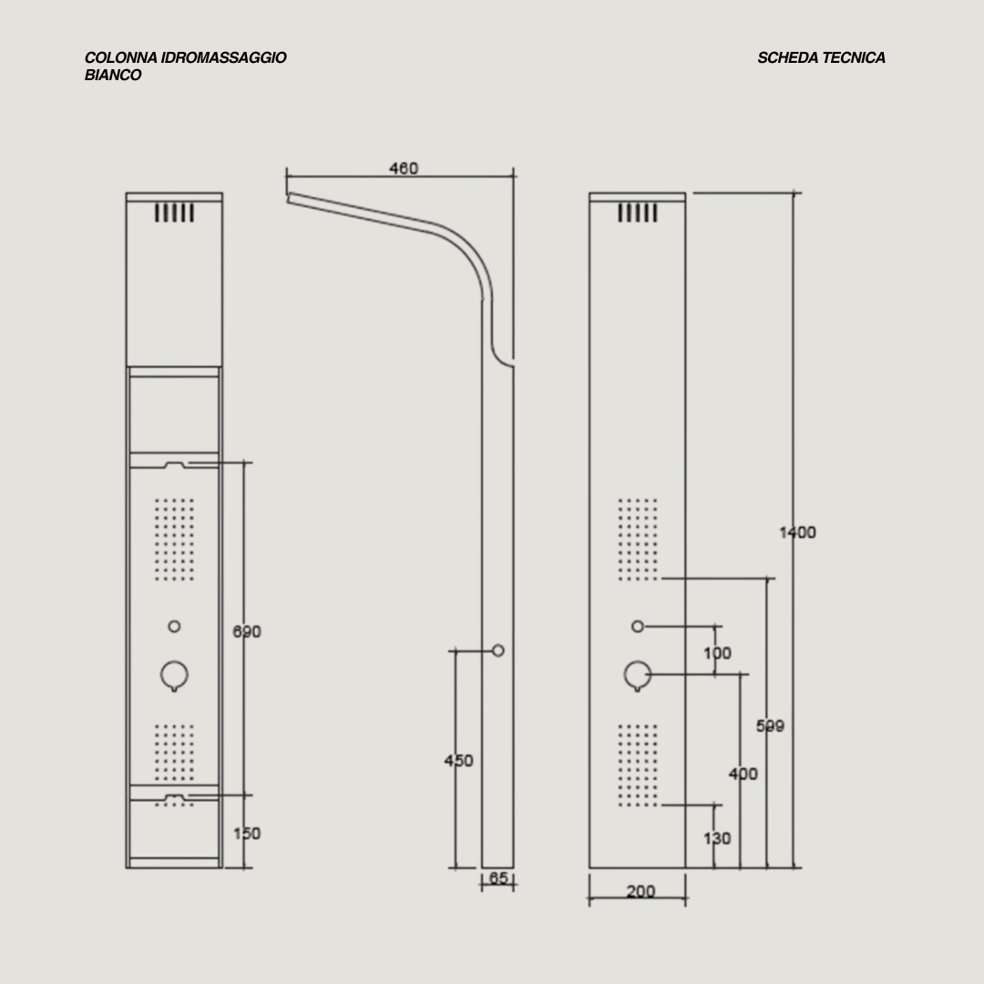 Colonna Doccia Idromassaggio Con Effetto Pioggia e Kit Doccetta Karag Bianco Opaco
