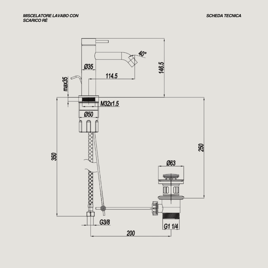 Miscelatore Lavabo Monoforo Con Scarico "Rè" Cromo Spazzolato