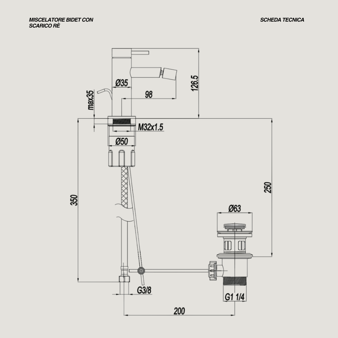 Miscelatore Bidet Monoforo Con Scarico "Rè" Oro Etrusco