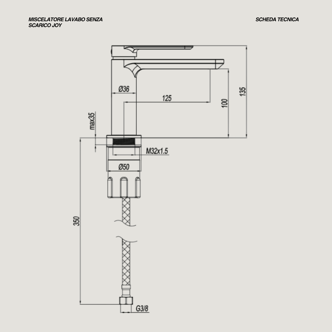 Miscelatore Lavabo Monoforo Senza Scarico "Joy" Cromo Spazzolato