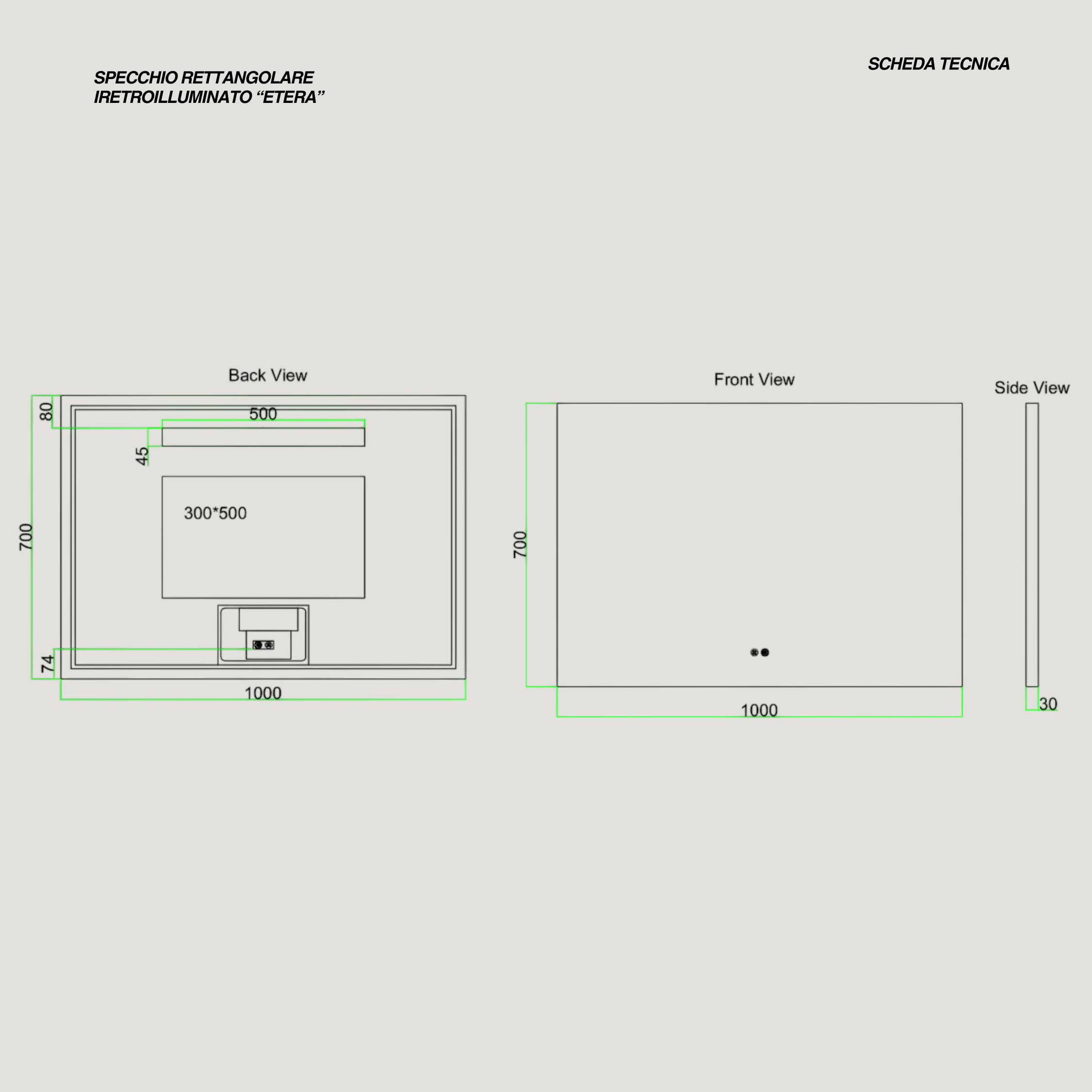 Specchio Rettangolare Retroilluminato 100x70 Con Touch Accensione e Antifog Automatico "Etera"
