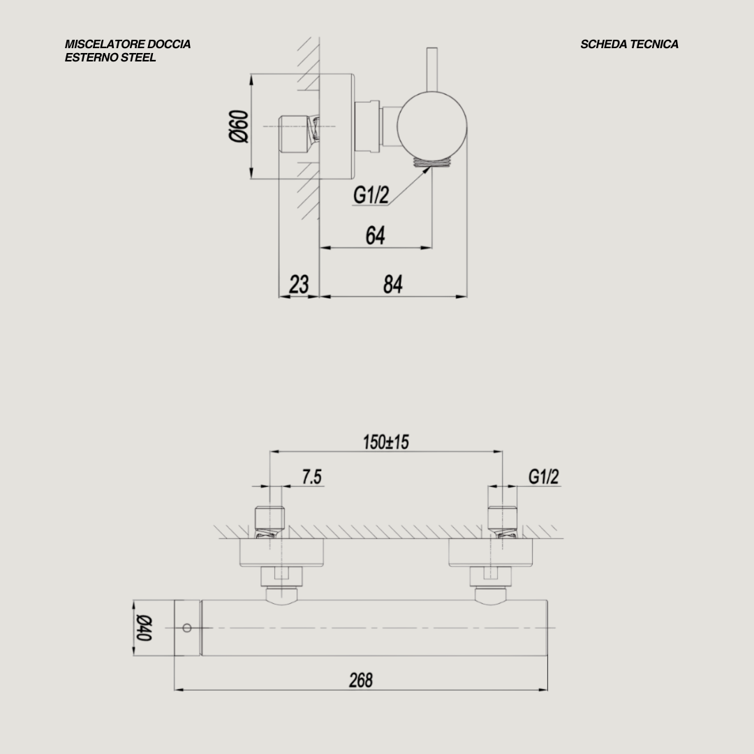 Miscelatore Doccia Esterno "Steel" Inox Spazzolato