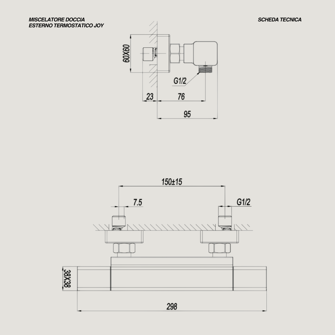 Miscelatore Doccia Esterno Termostatico "Joy" Cromo Spazzolato