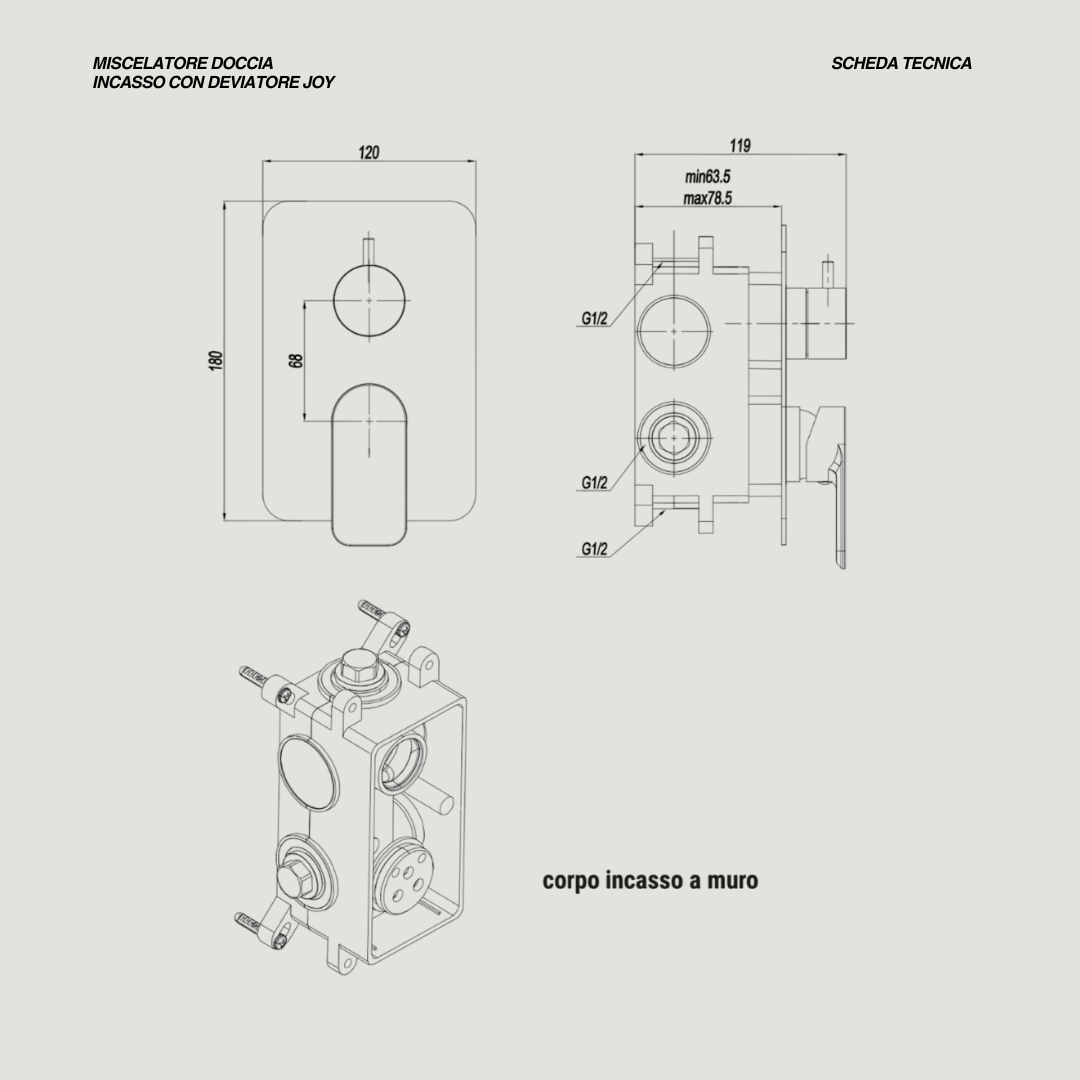 Miscelatore Doccia Ad Incasso Con Deviatore a 2 Vie "Joy" Cromo Satinato
