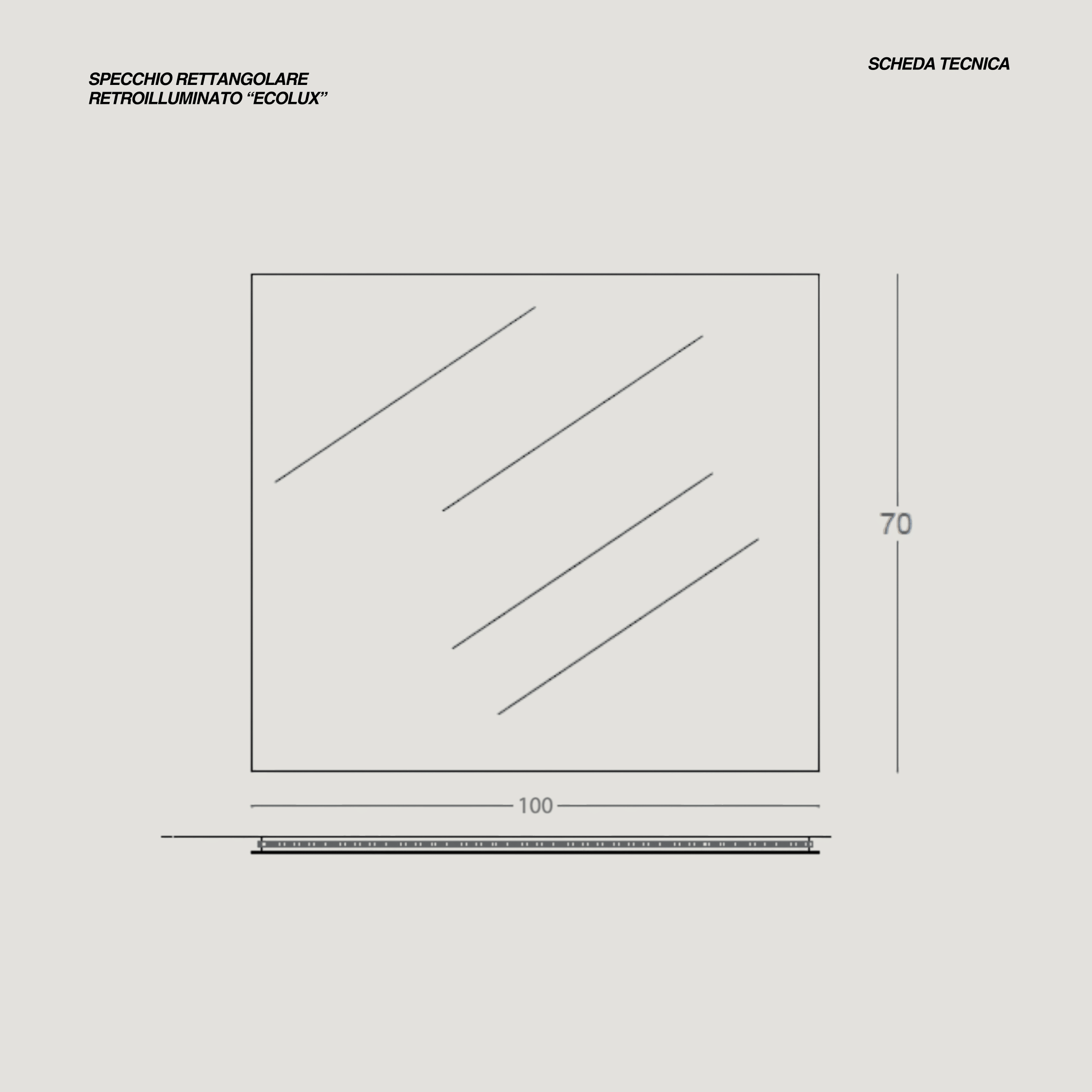 Specchio Rettangolare Retroilluminato 100x70 Reversibile "Ecolux"
