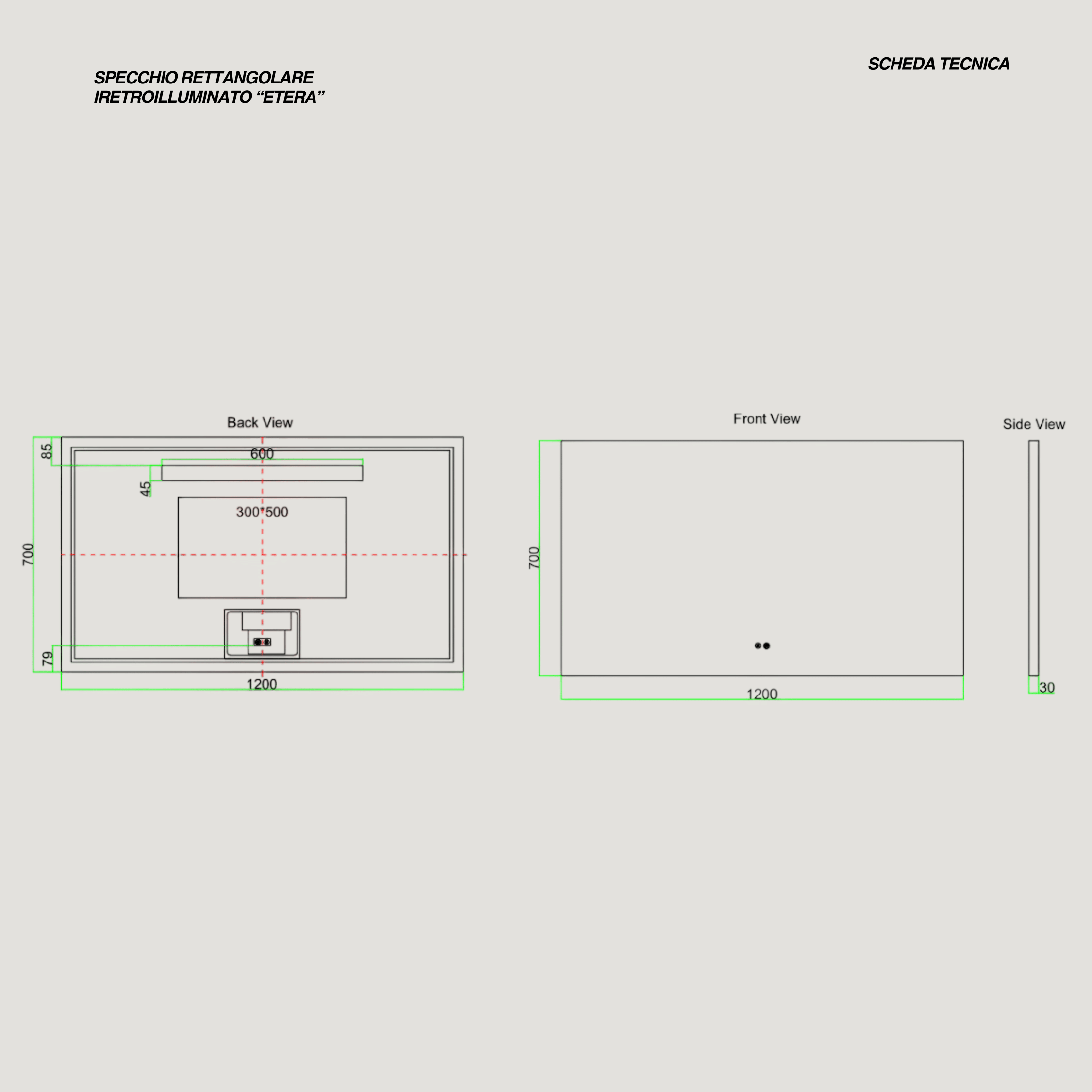 Specchio Rettangolare Retroilluminato 120x70 Con Touch Accensione e Antifog Automatico "Etera"