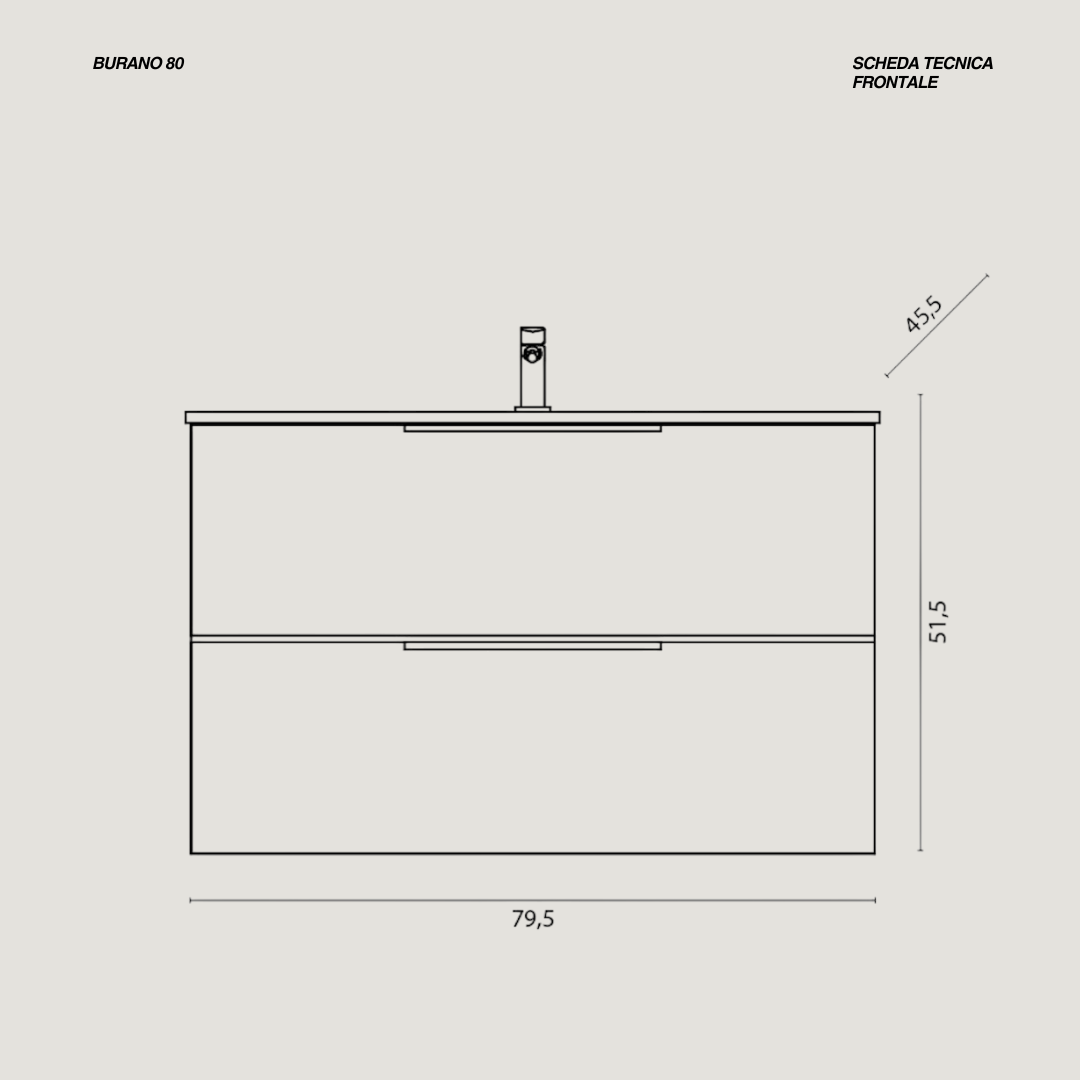 Mobile Bagno Sospeso Cannettato 80 Cm Due Cassetti Specchio Filo Diam.70 Cm Feridras "Burano" Verde