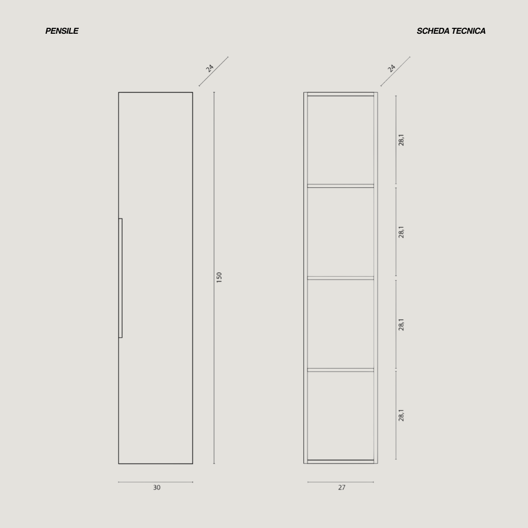 Pensile Portaoggetti Cannettato 150 Cm Un'Anta Feridras "Burano" Rosa