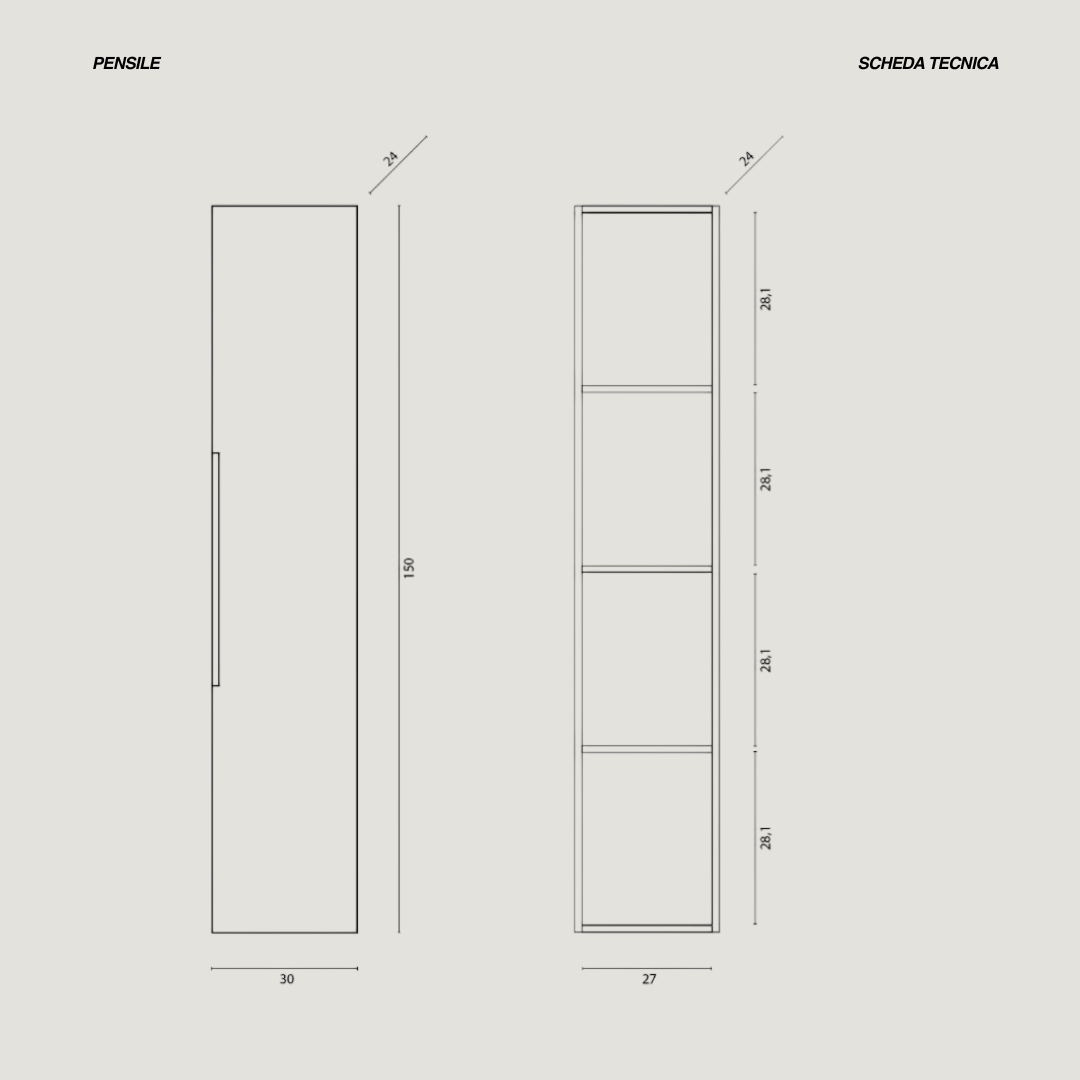 Pensile Portaoggetti 150 Cm Un'Anta Feridras "Rialto" Rovere