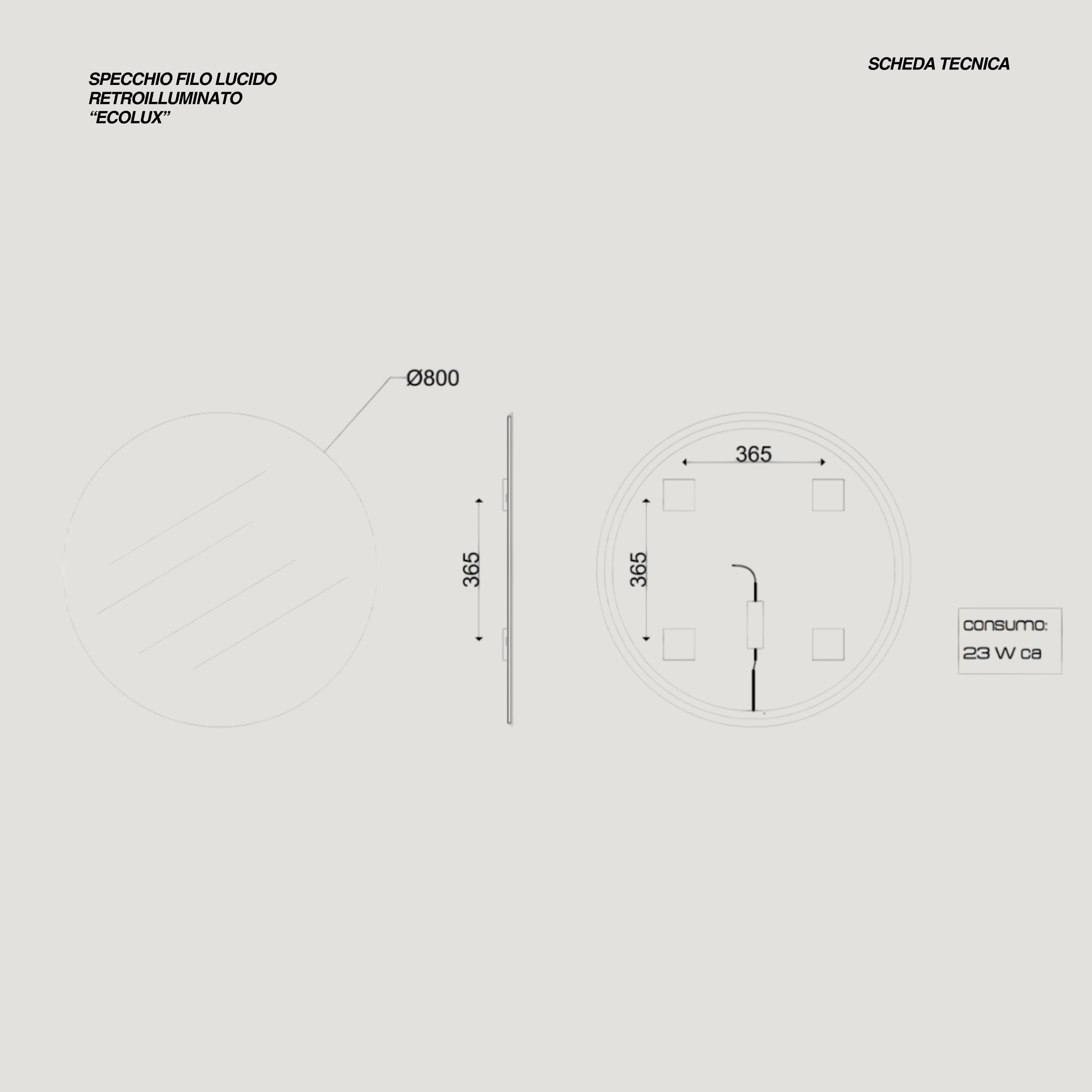 Specchio Tondo Retroilluminato Diametro 80 "Ecolux"