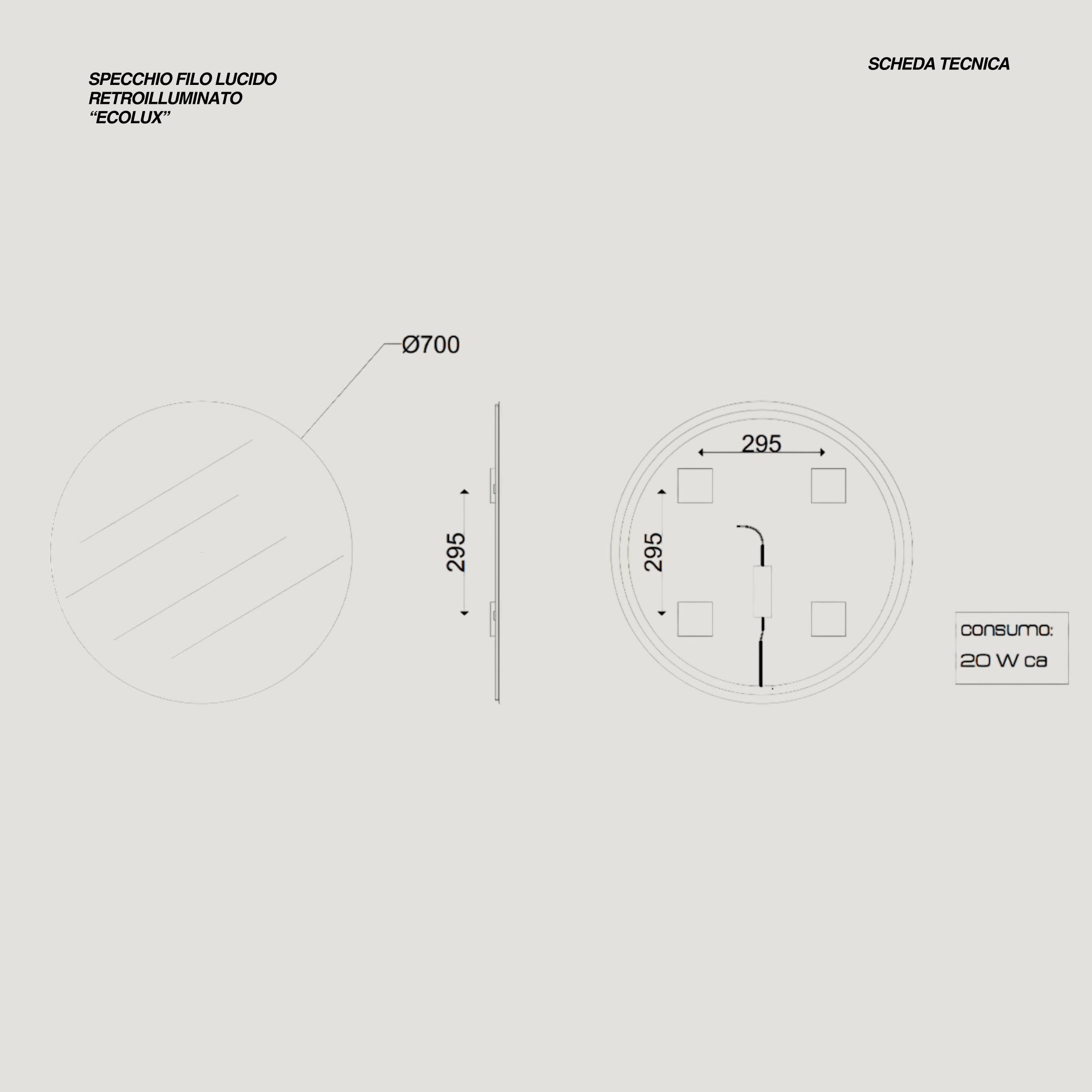 Specchio Tondo Retroilluminato Diametro 70 "Ecolux"
