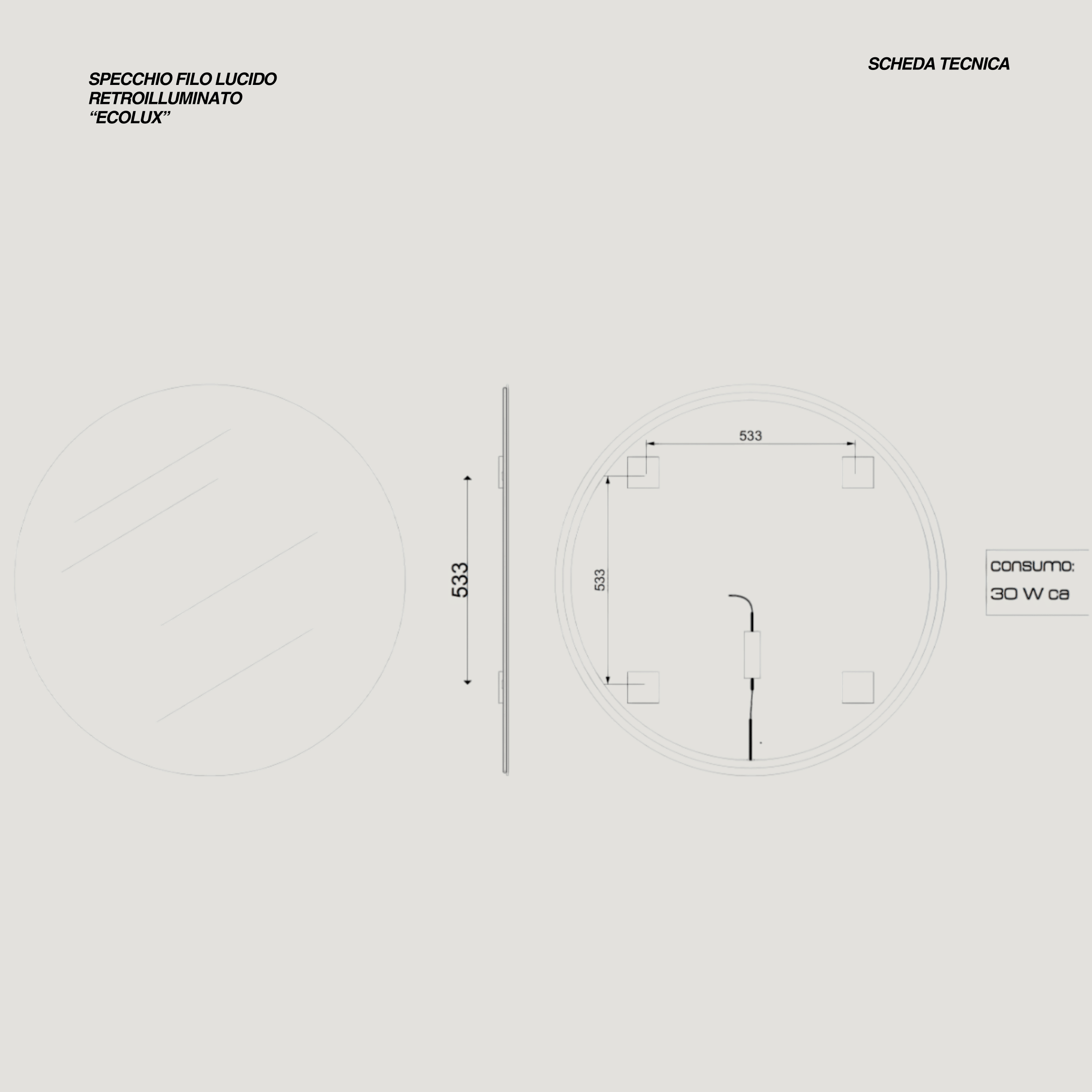 Specchio Tondo Retroilluminato Diametro 100 "Ecolux"