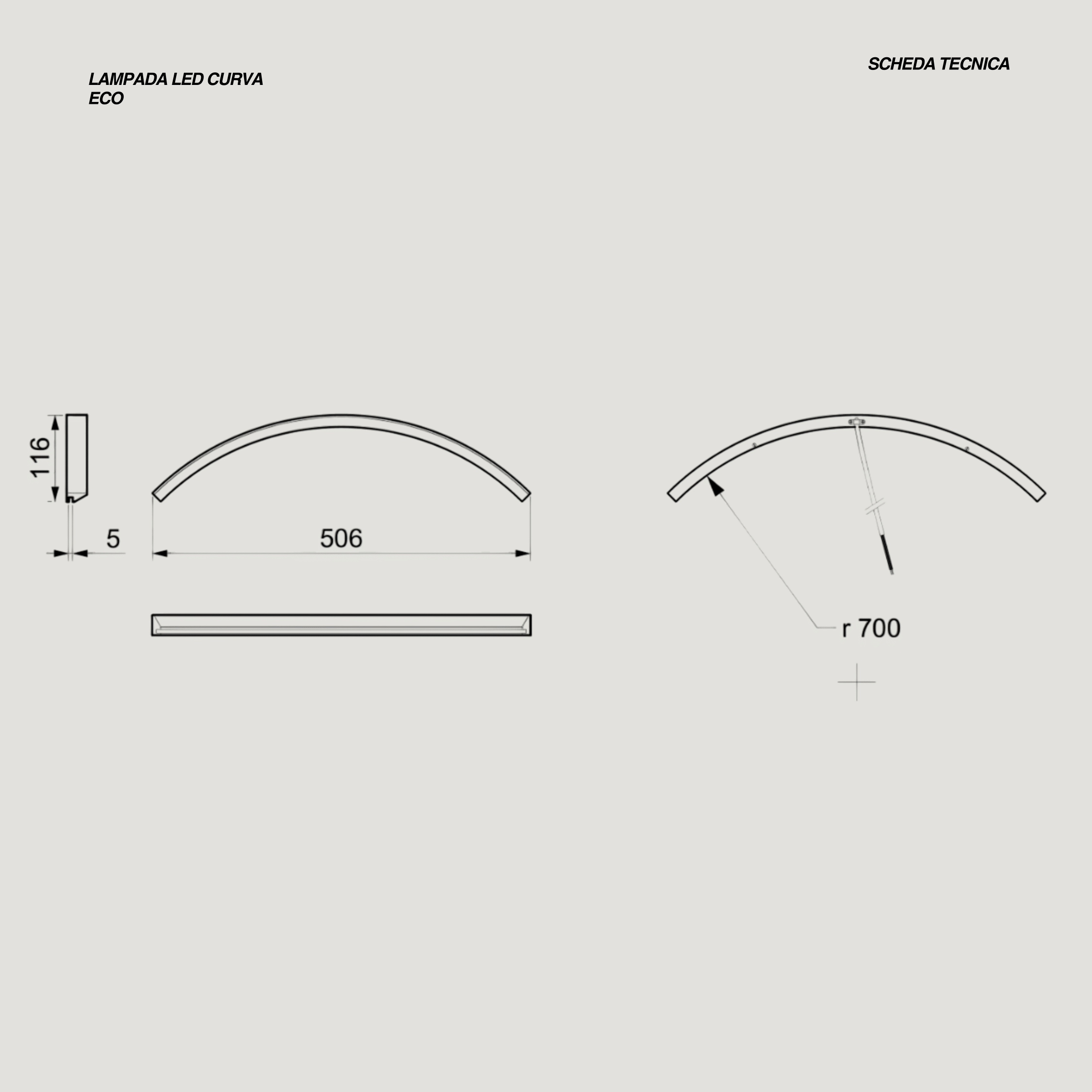 Lampada Led Curva Diametro 70 Cm Con Illuminazione Frontale "Eco" Cromo Lucido