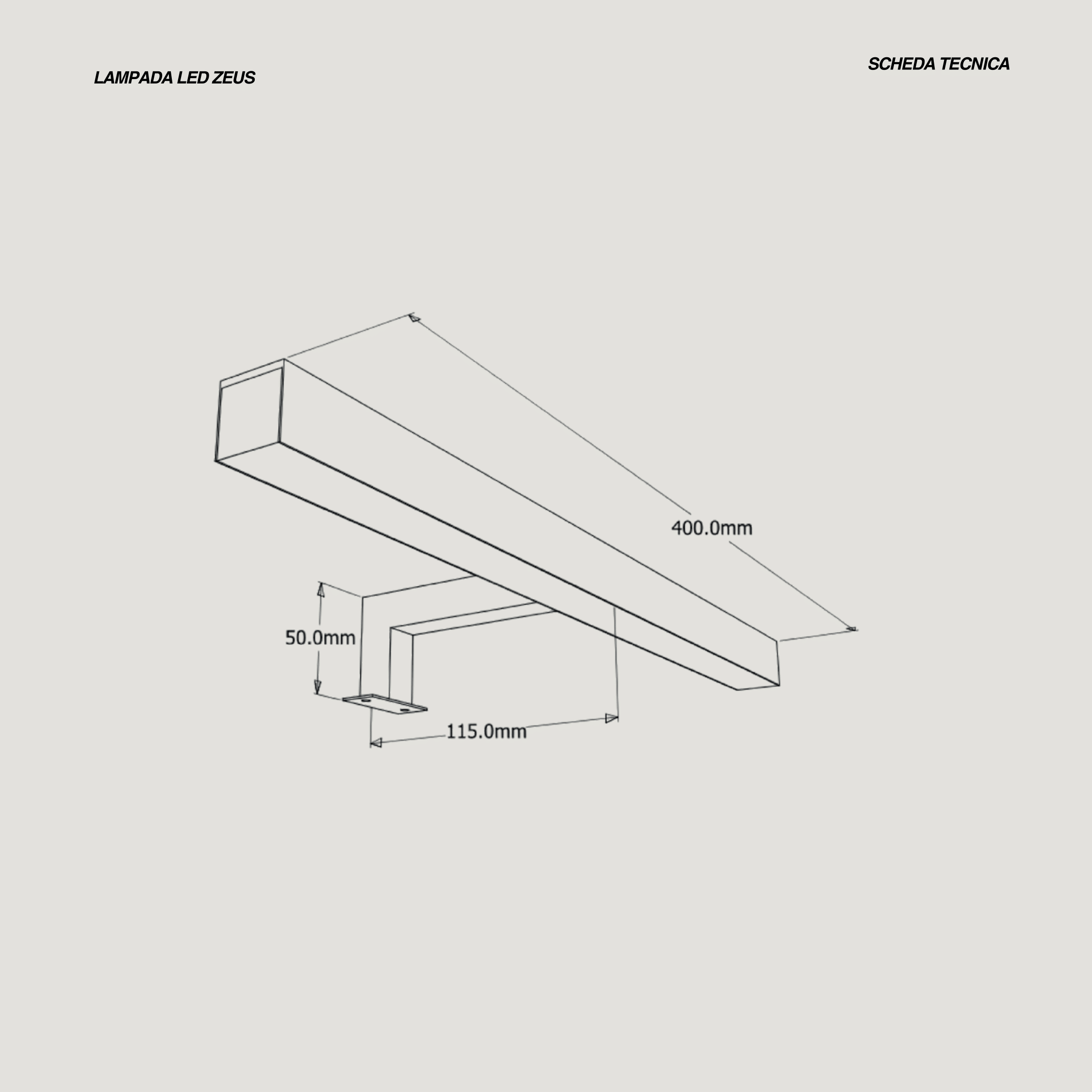 Lampada Led 40 Cm Savini Due "Zeus" Cromo Lucido