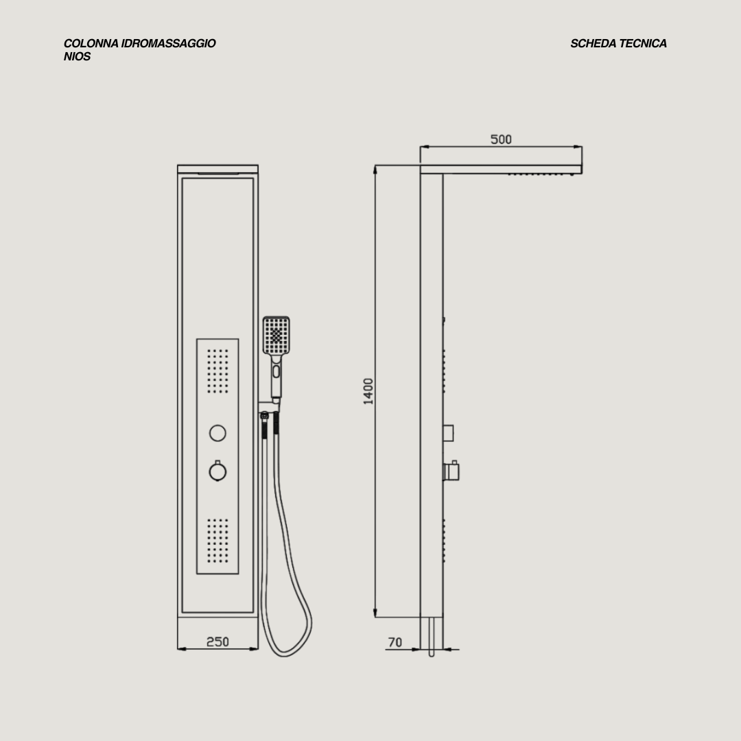 Colonna Doccia Idromassaggio Con Effetto Pioggia e Kit Doccetta Karag "Nios" Nero Opaco/Marmo Satinato