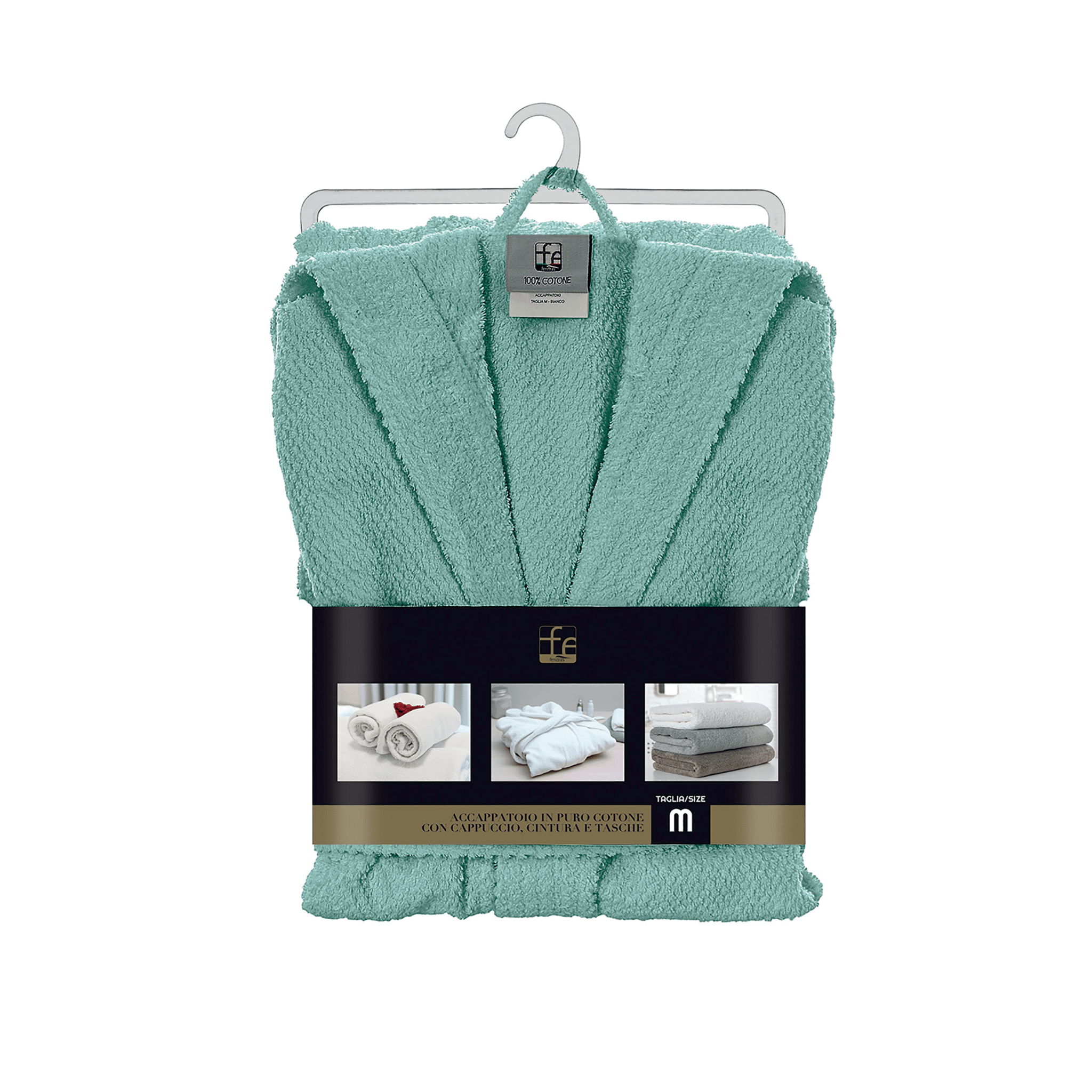 Accappatoio Bagno Con Cappuccio Tasche e Cintura Taglia XL Feridras "Gold" Acqua Marina - Dabicasa