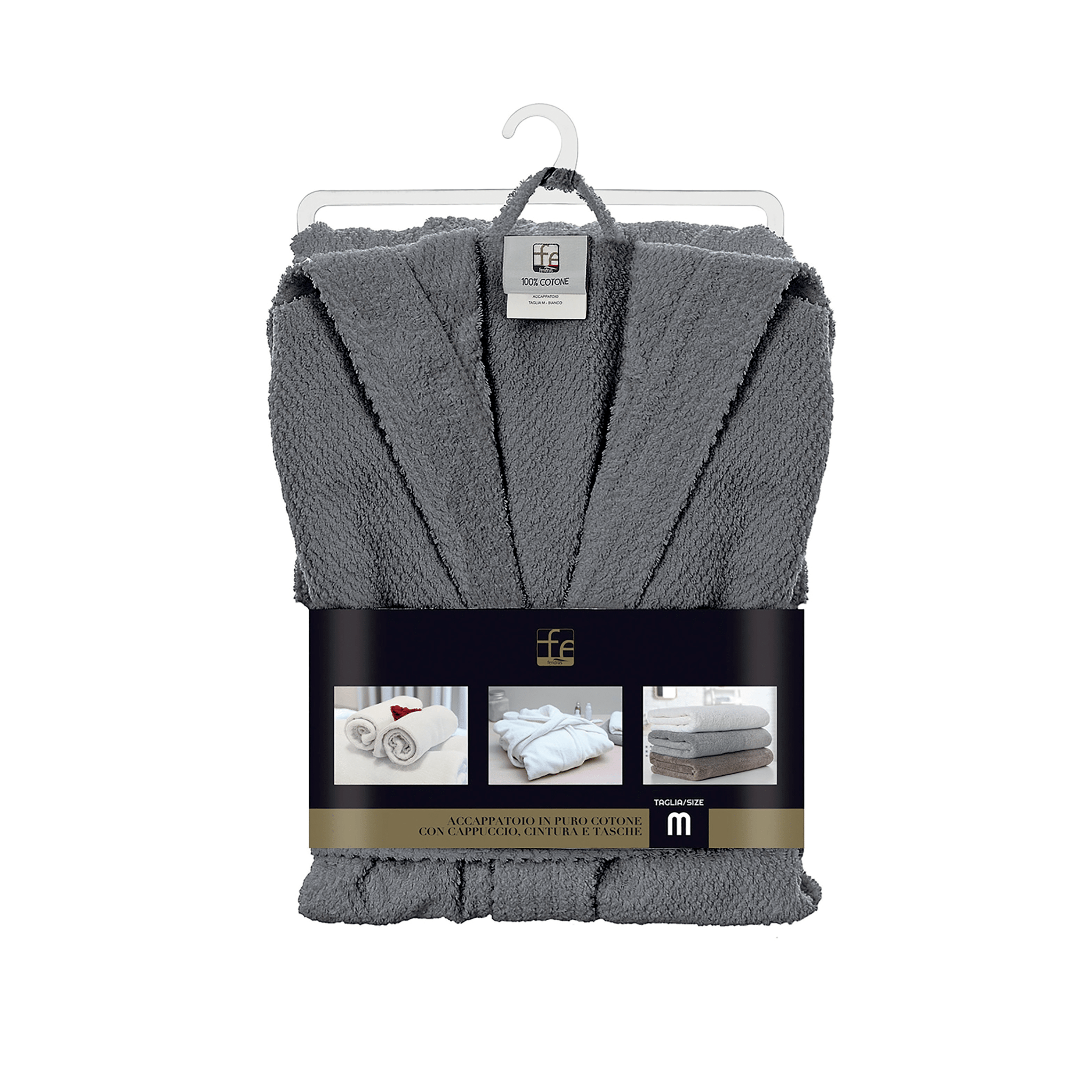 Accappatoio Bagno Con Cappuccio Tasche e Cintura Taglia XL Feridras "Gold" Grigio - Dabicasa