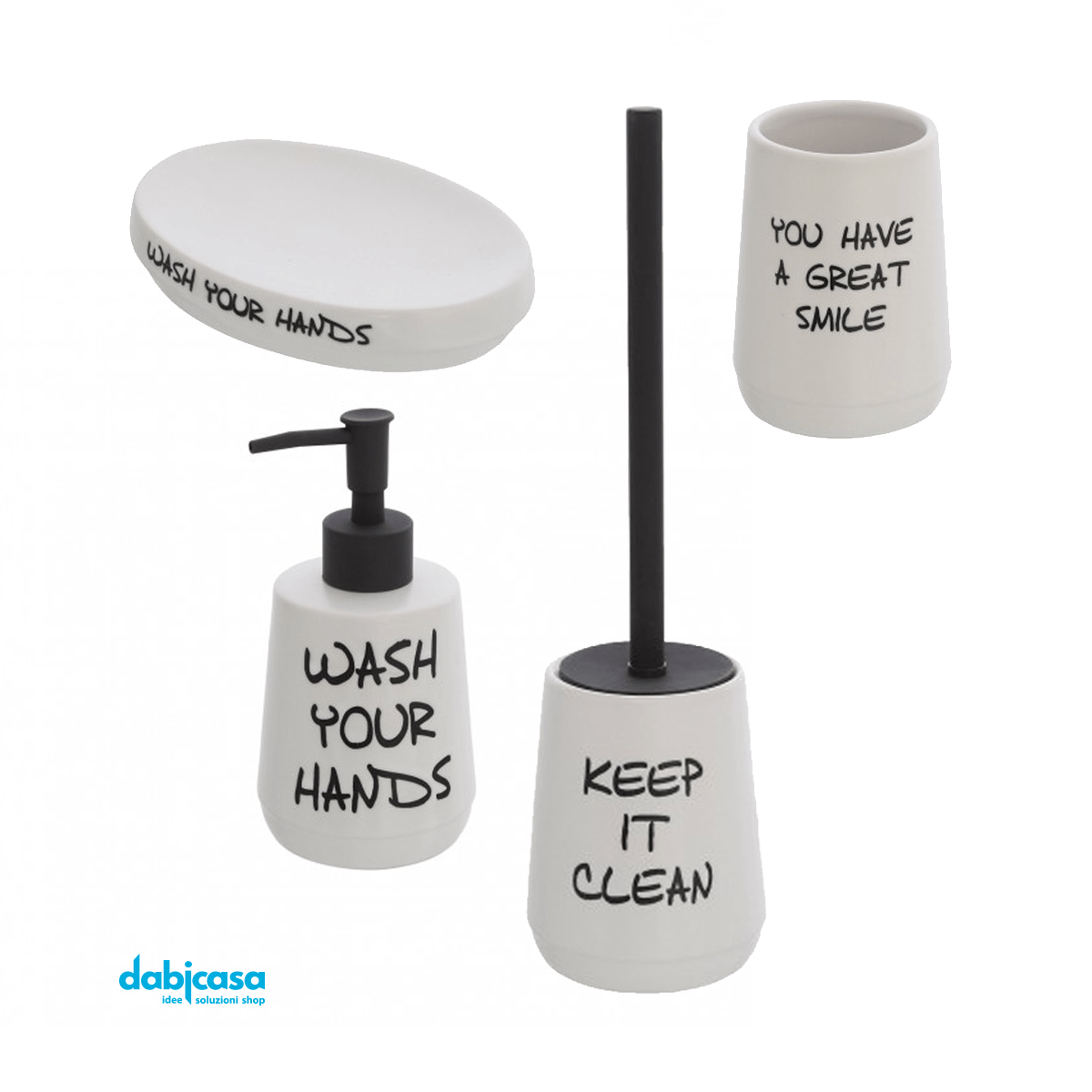 Accessori d'Appoggio "Wash" Set 4 Pezzi Colore Bianco - Dabicasa