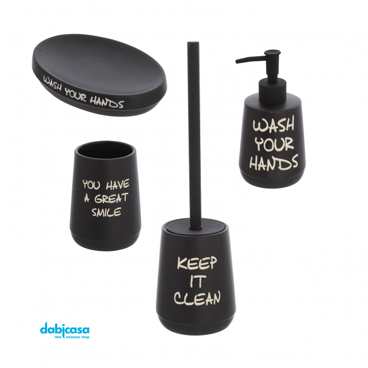 Accessori d'Appoggio "Wash" Set 4 Pezzi Colore Nero - Dabicasa