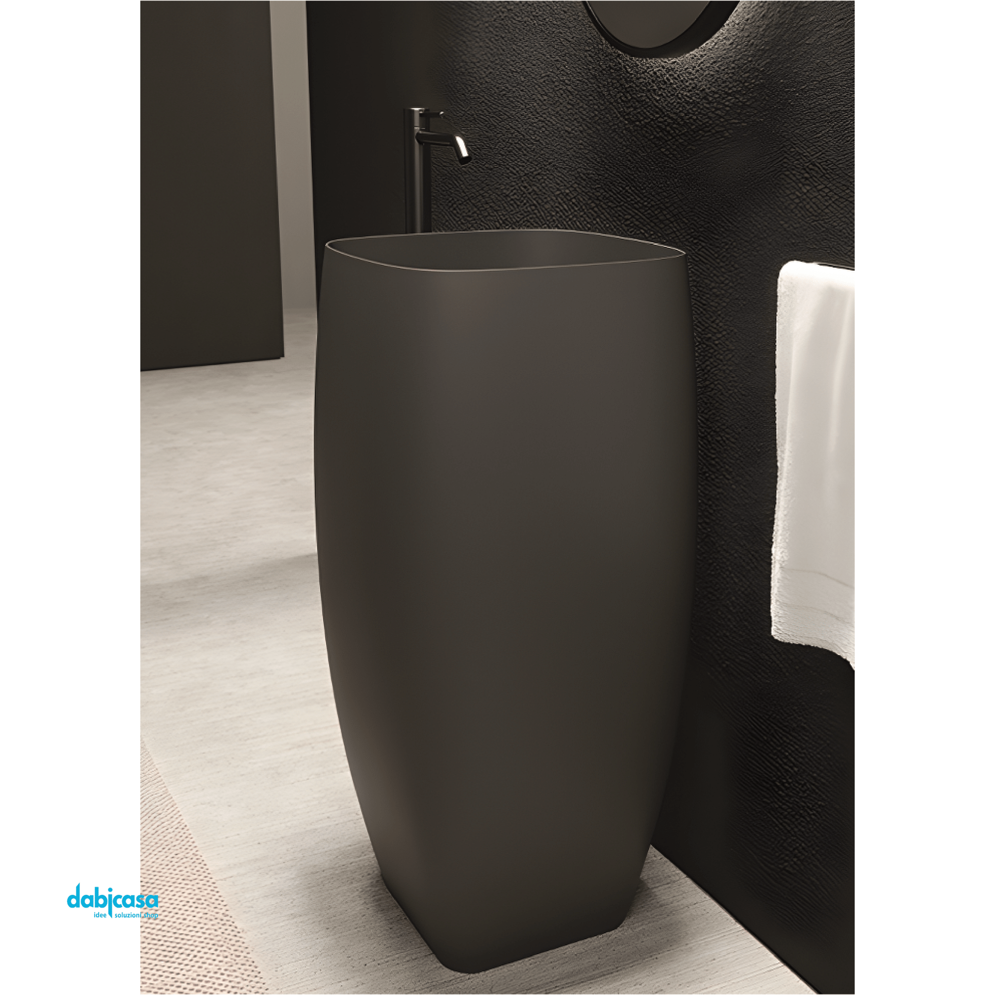 Alice Ceramica " Nur" Lavabo Freestanding Nero Opaco con Scarico a Pavimento - Dabicasa