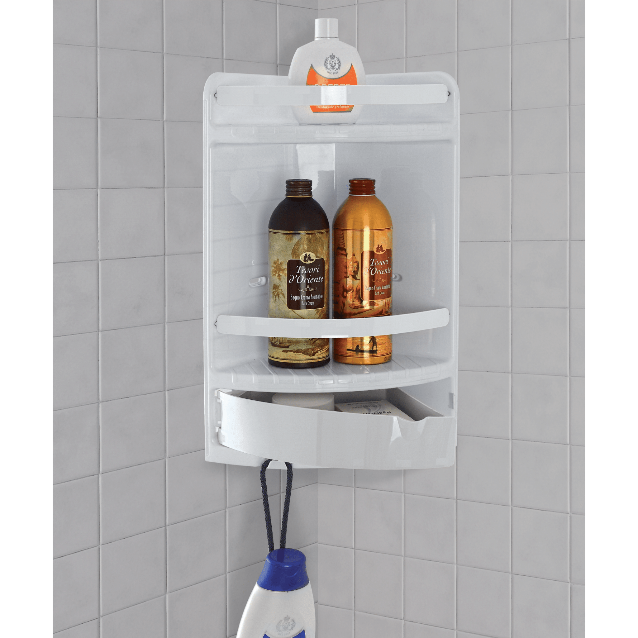 Angoliera Portaoggetti Con Un Cassetto Da Bagno a Parete Feridras "Ankora" Bianco - Dabicasa