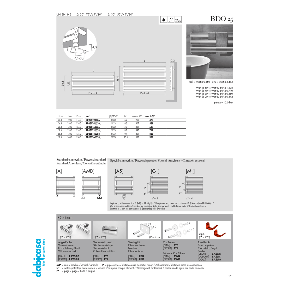 Antrax "Bdo 25" Termoarredo Orizzontale Finitura Color L.120 cm H.36.8 cm Interasse 116 cm - Dabicasa