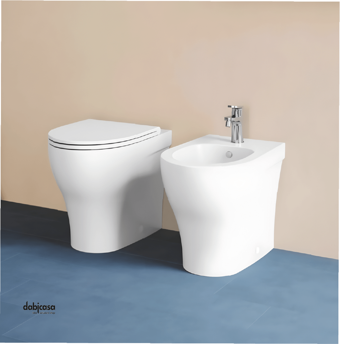 Azzurra Ceramica "Pratica" Coppia Di Sanitari Da Terra Filoparete Bianco Lucido - Dabicasa