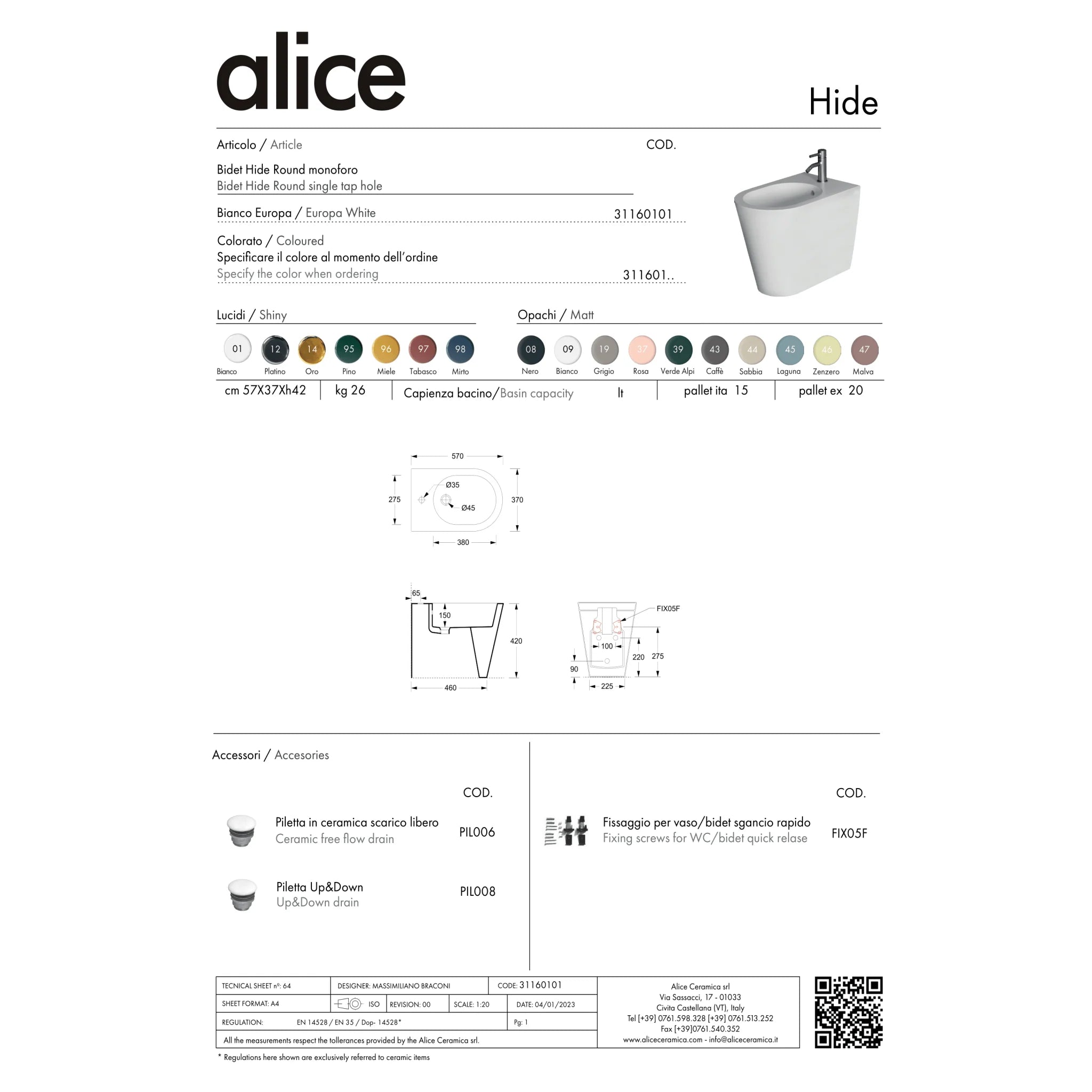 Bidet a Terra Alice Ceramica "Hide Round" Bianco Lucido - Dabicasa