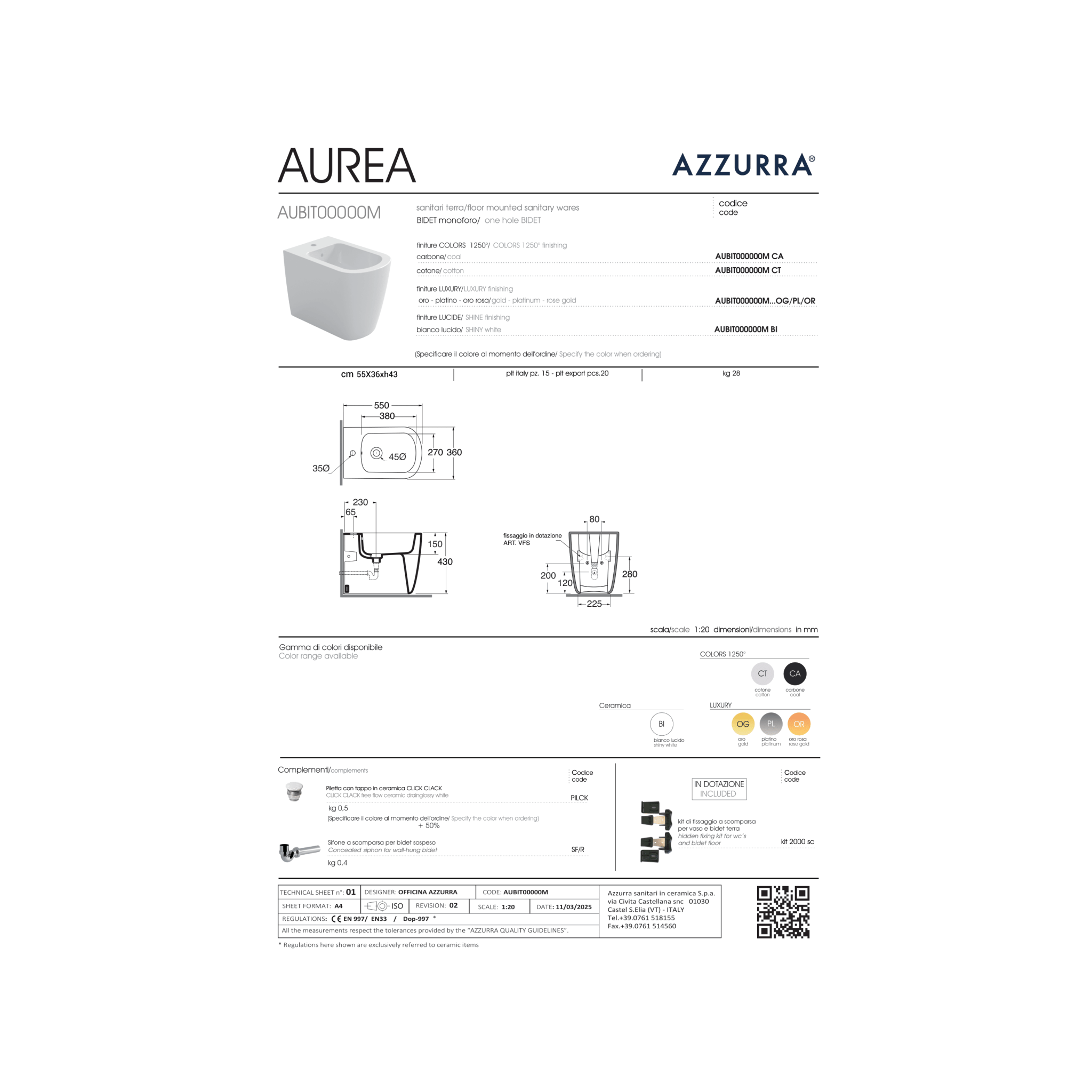 Bidet a Terra Azzurra Ceramica "Aurea" Bianco Lucido - Dabicasa