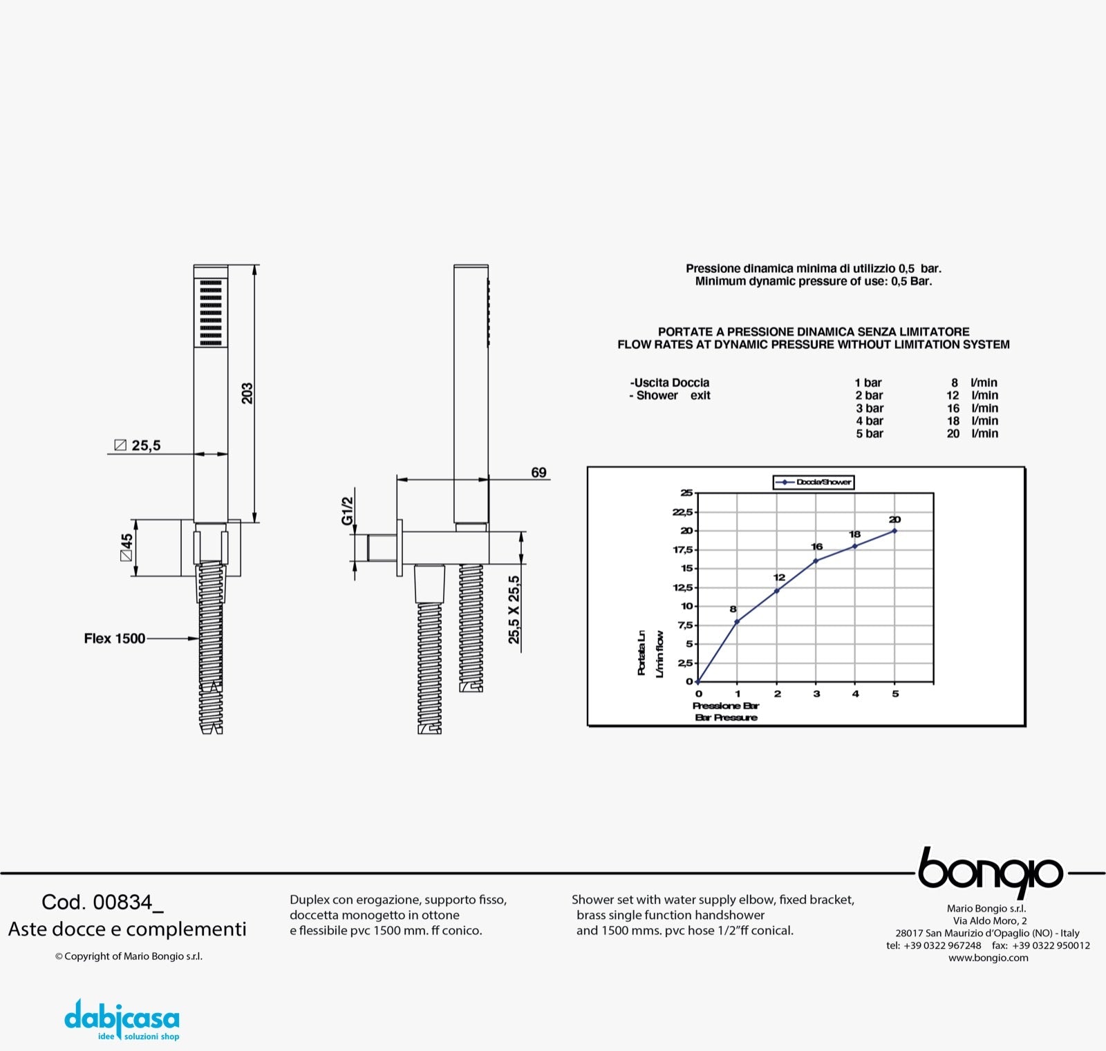 Bongio Kit Doccia "Wellness" Tondo C/Supporto Presa Ad Acqua Cromo Lucido - Dabicasa