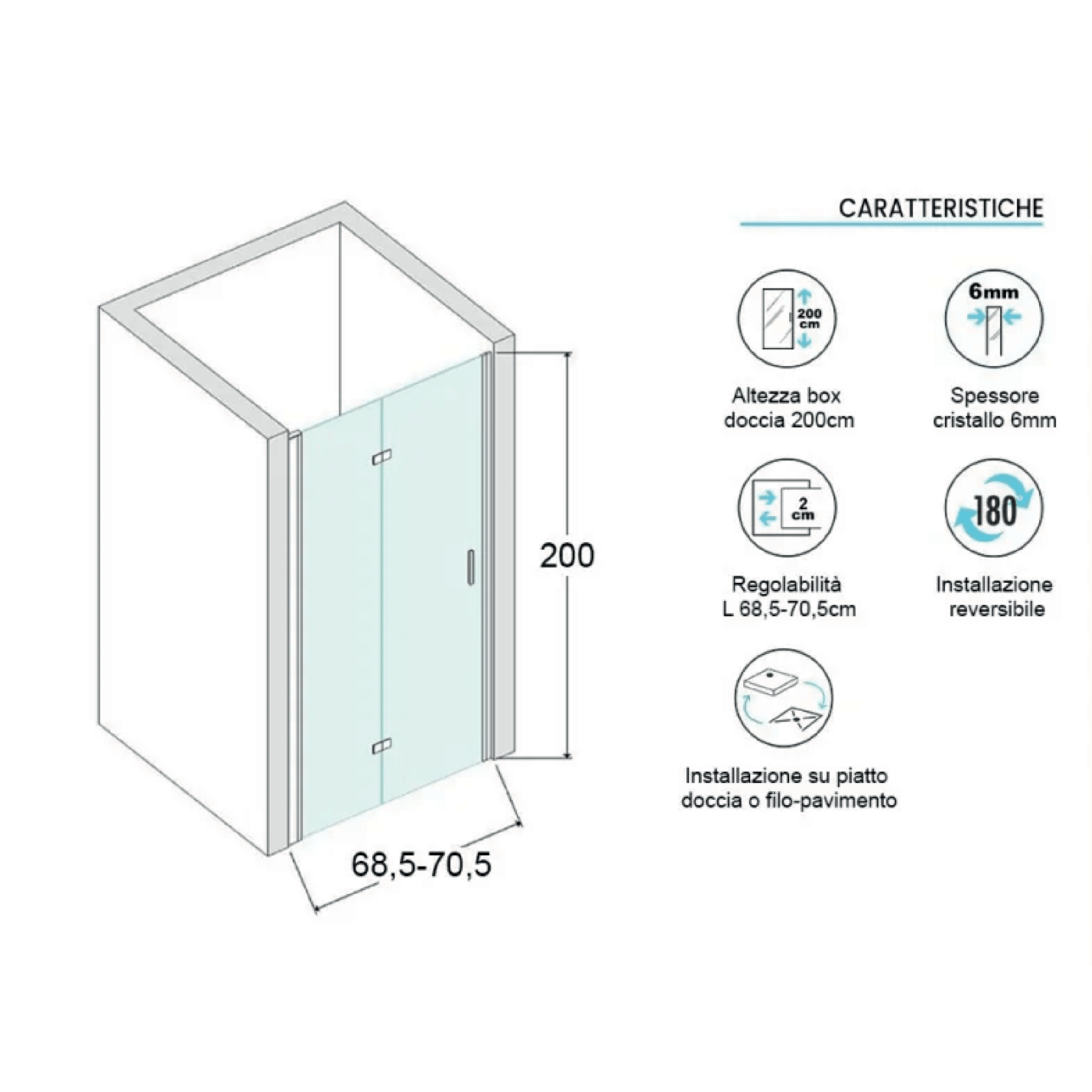 Box Doccia a Soffietto 70 Cm Feridras "T - Squared" Alluminio Lucido/Vetro Trasparente - Dabicasa