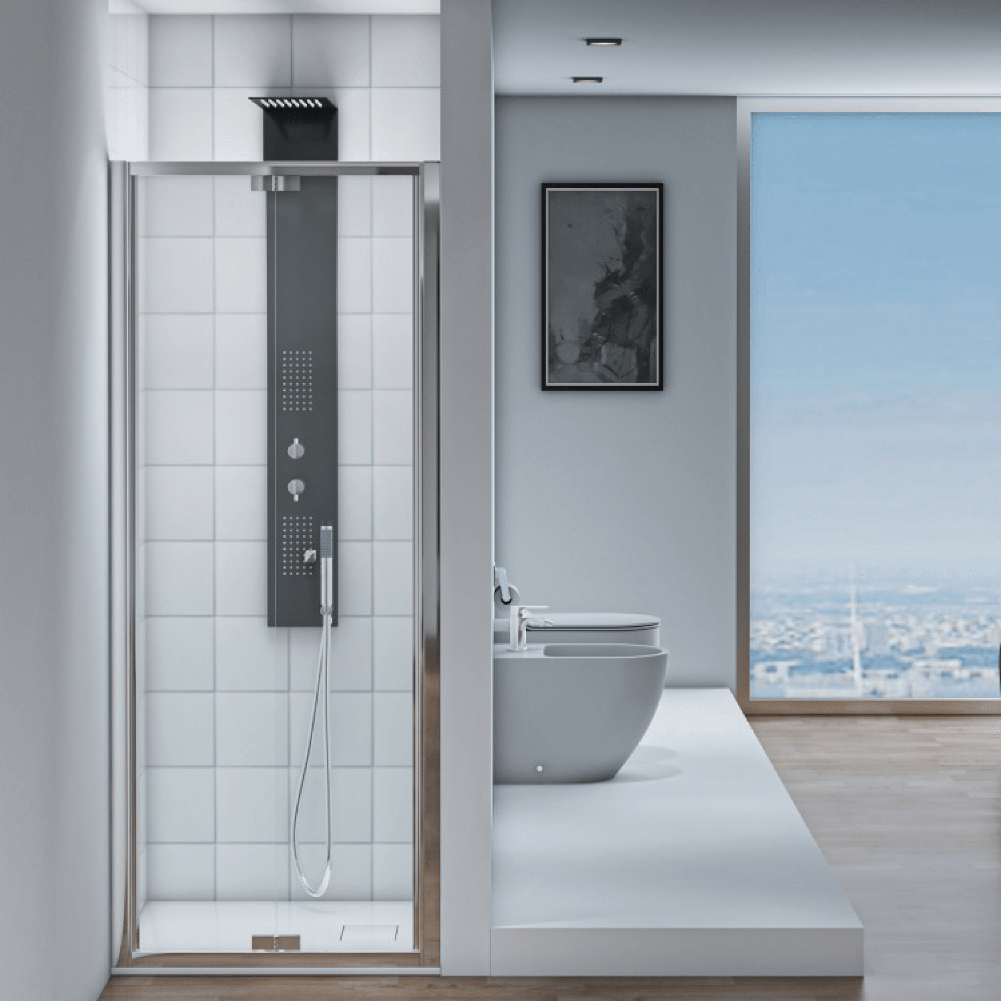 Box Doccia a Soffietto 80 Cm Feridras "T - Squared" Alluminio Lucido/Vetro Trasparente - Dabicasa