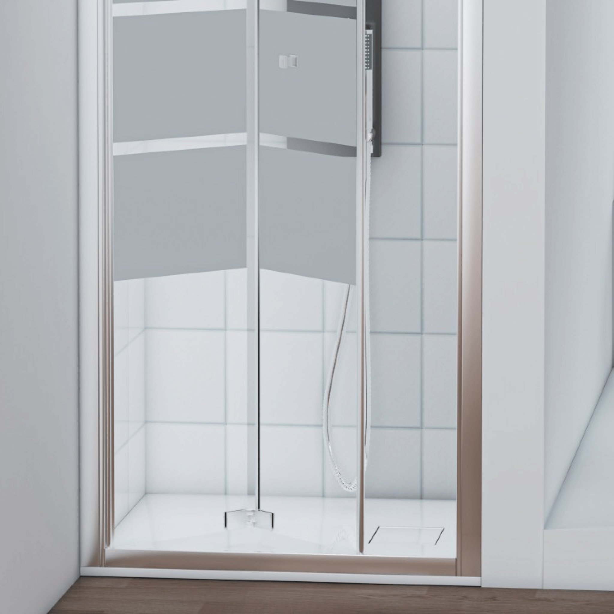 Box Doccia a Soffietto 90 Cm Feridras "T - Squared" Alluminio Lucido/Vetro Serigrafato - Dabicasa