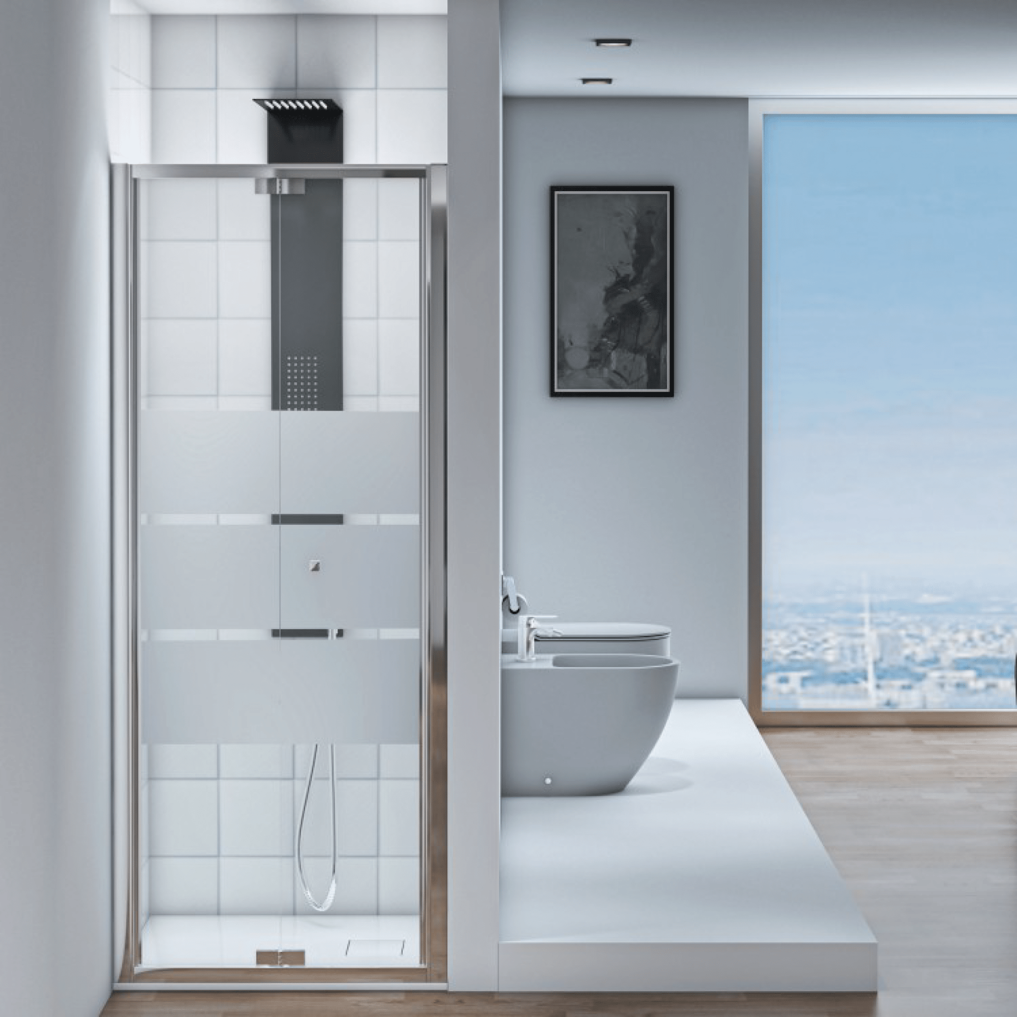 Box Doccia a Soffietto 90 Cm Feridras "T - Squared" Alluminio Lucido/Vetro Serigrafato - Dabicasa