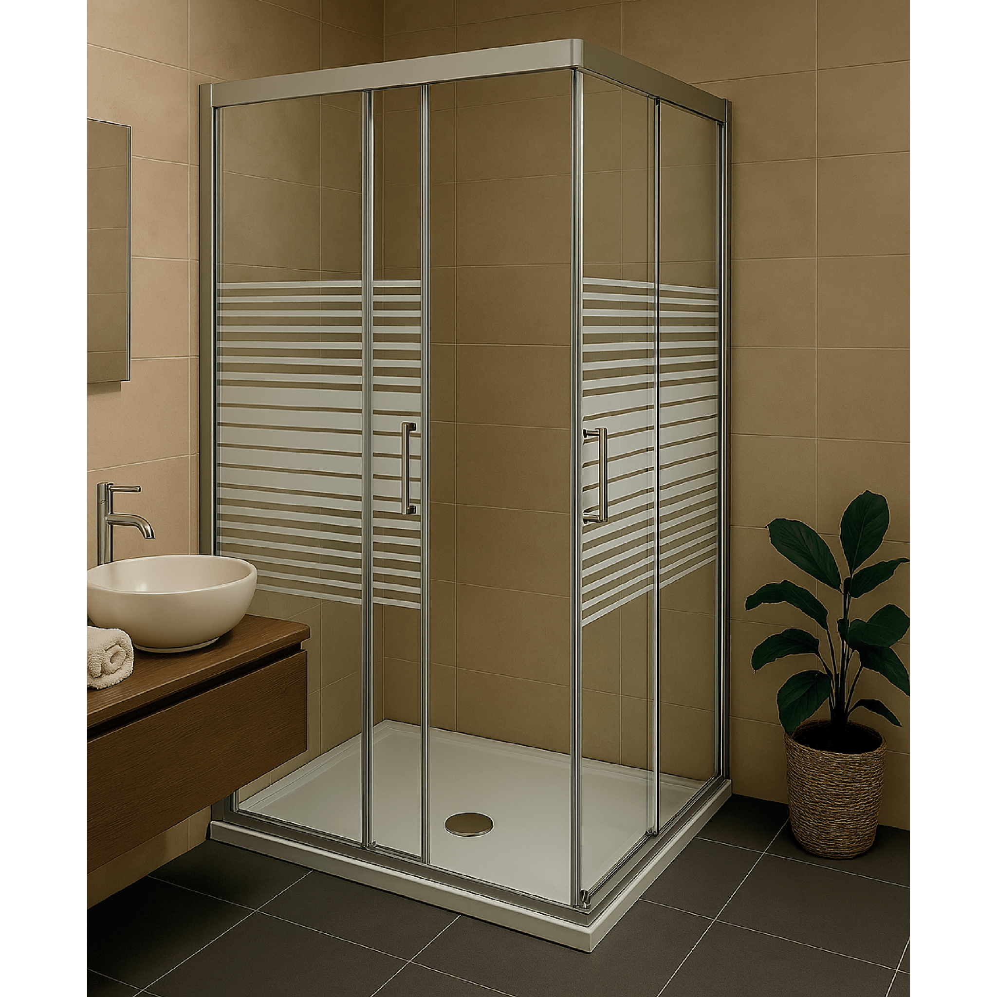 Box Doccia Angolare Scorrevole 120x140 Giava "Style" Argento Lucido/Vetro Serigrafato - Dabicasa