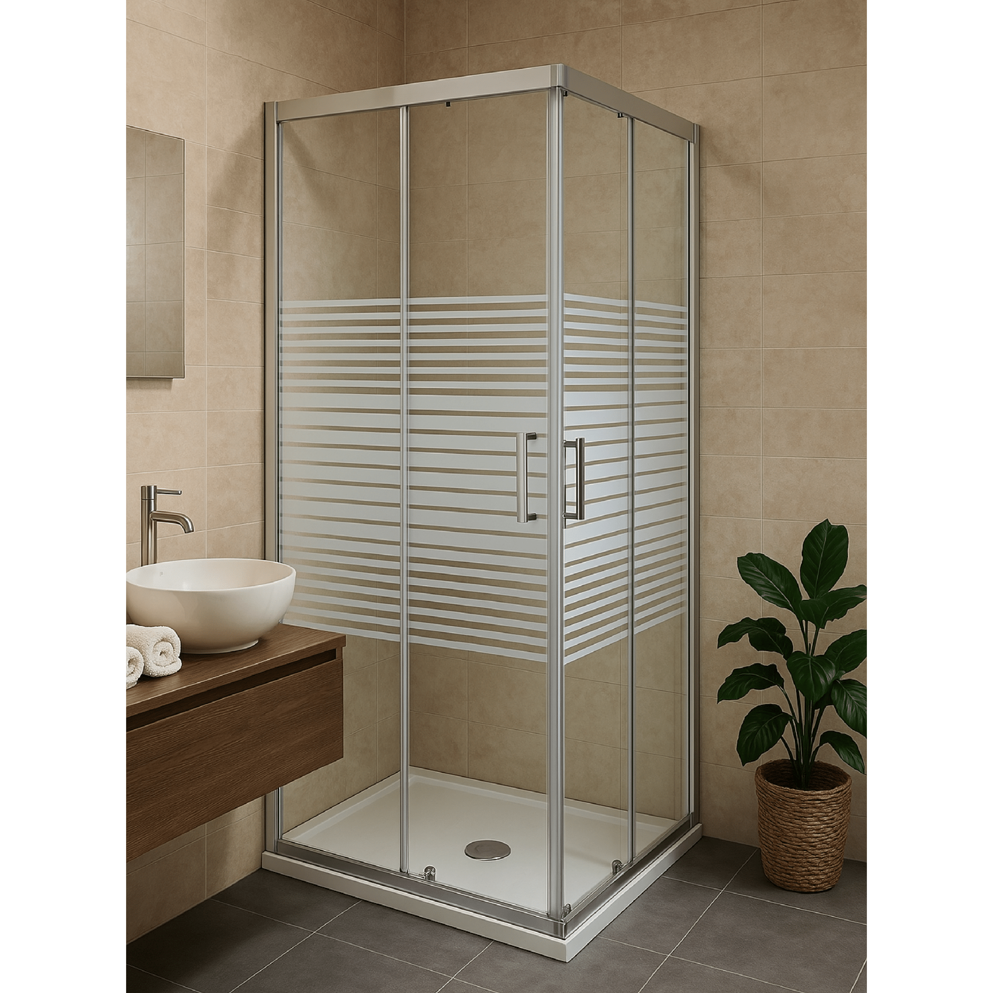 Box Doccia Angolare Scorrevole 120x140 Giava "Style" Argento Lucido/Vetro Serigrafato - Dabicasa