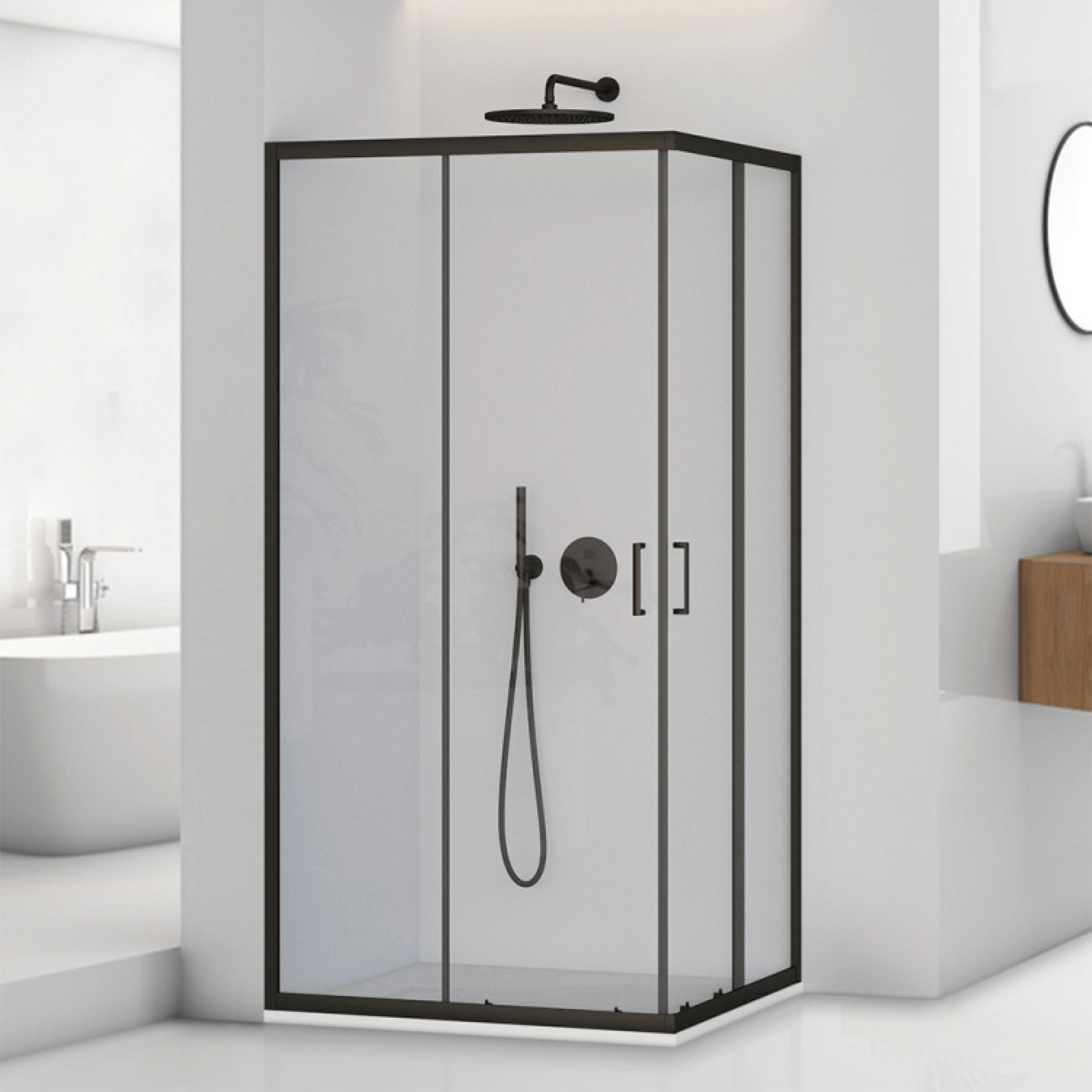 Box Doccia Angolare Scorrevole 80x120 Feridras "T - Special" Nero Opaco/Vetro Trasparente - Dabicasa