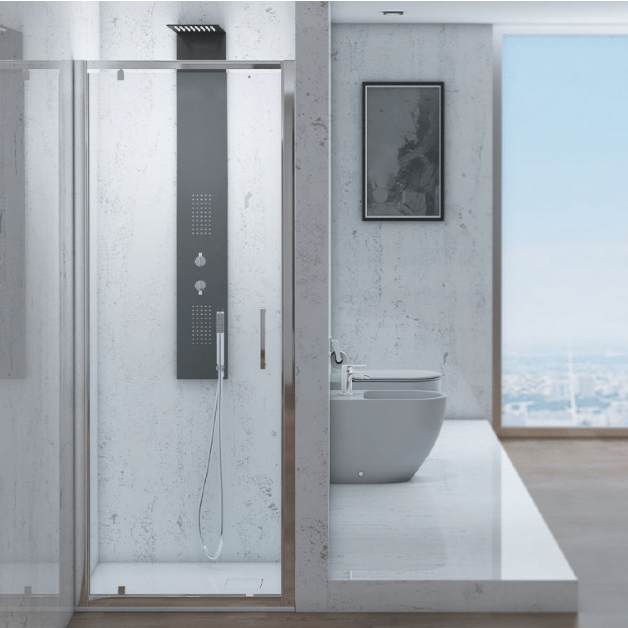 Box Doccia Battente 90 Cm Feridras "T - Squared" Alluminio Lucido/Vetro Trasparente - Dabicasa