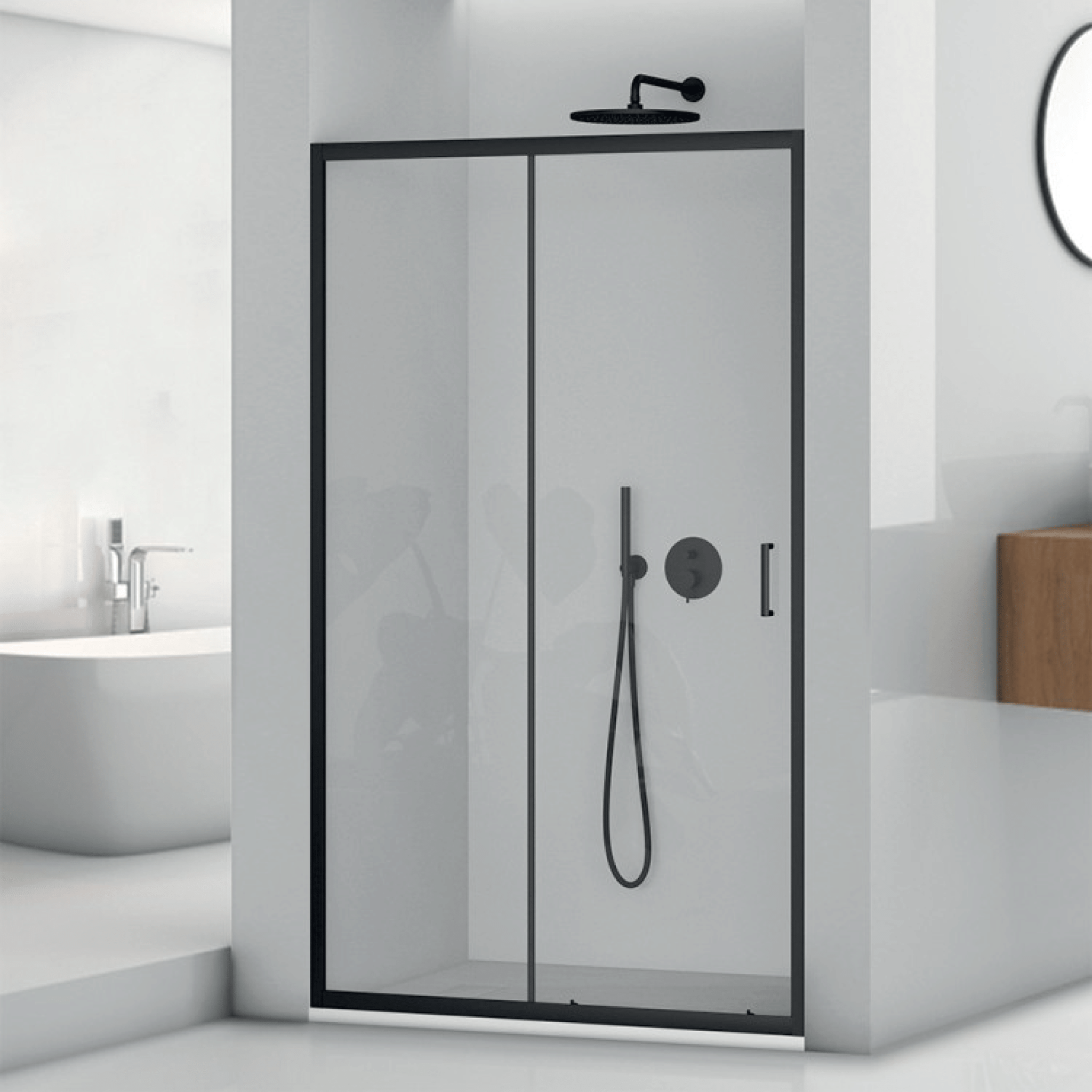 Box Doccia Scorrevole 140 Cm Feridras "T - Special" Nero Opaco/Vetro Trasparente - Dabicasa