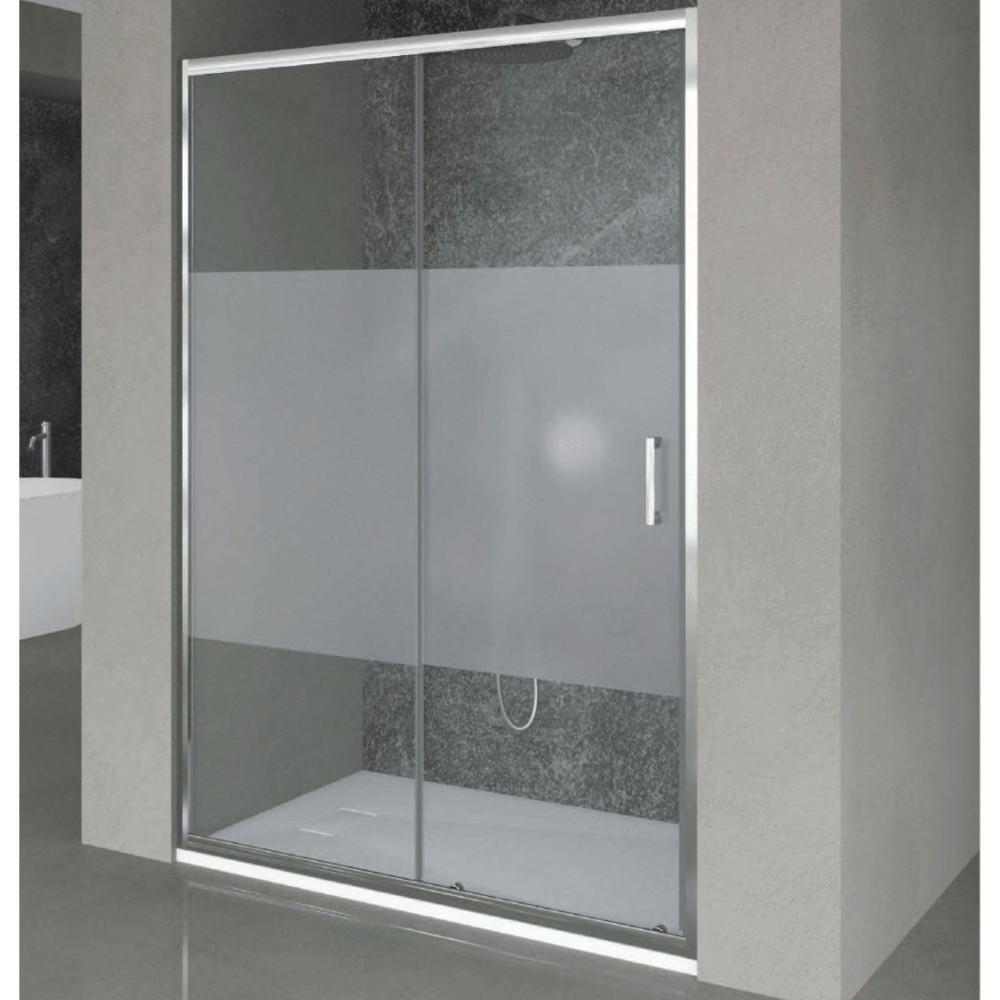 Box Doccia Scorrevole 140 Cm Feridras "T - Wall" Alluminio Lucido/Vetro Serigrafato - Dabicasa
