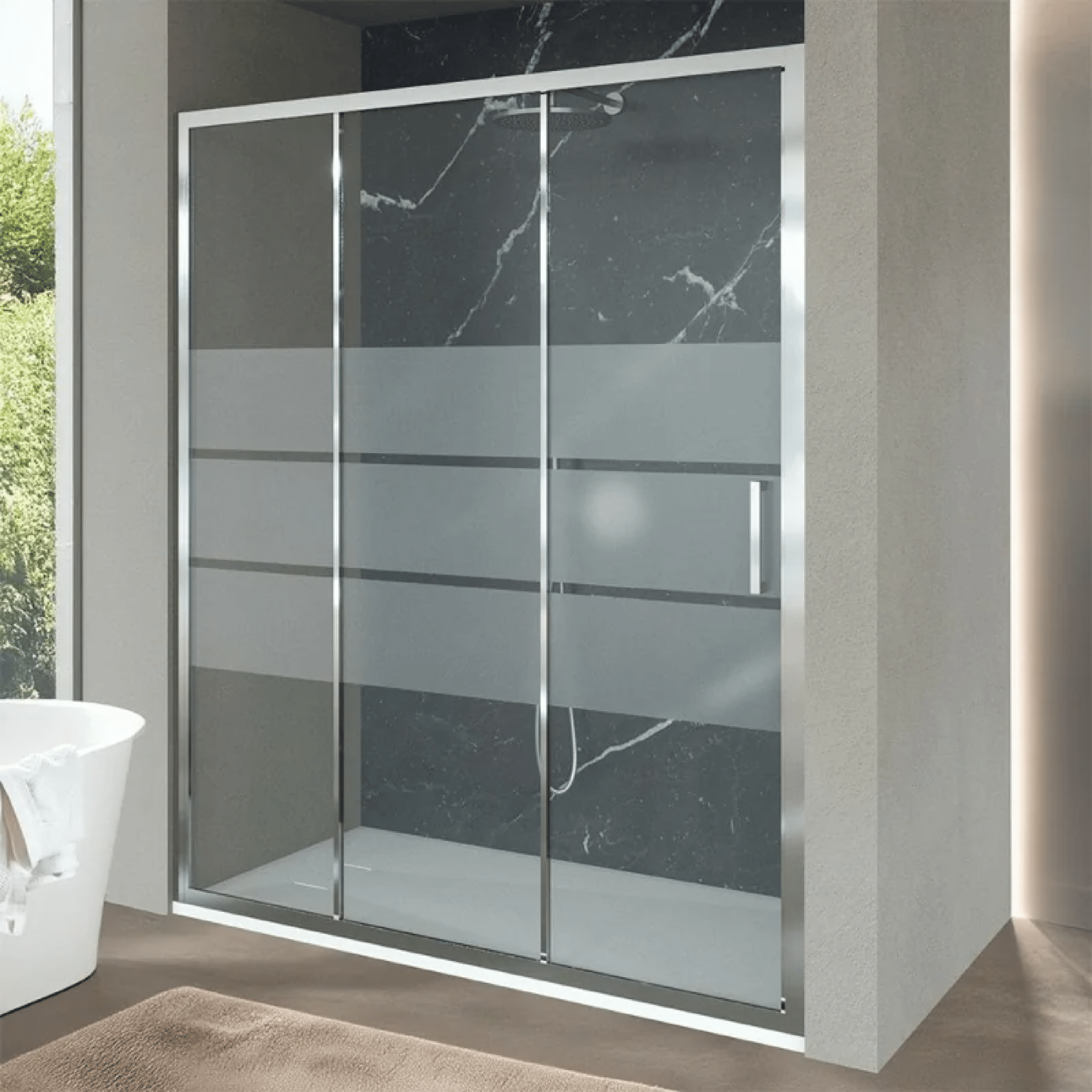 Box Doccia Scorrevole 3 Porte 170 Cm Feridras "T - Squared" Alluminio Lucido/Vetro Serigrafato - Dabicasa