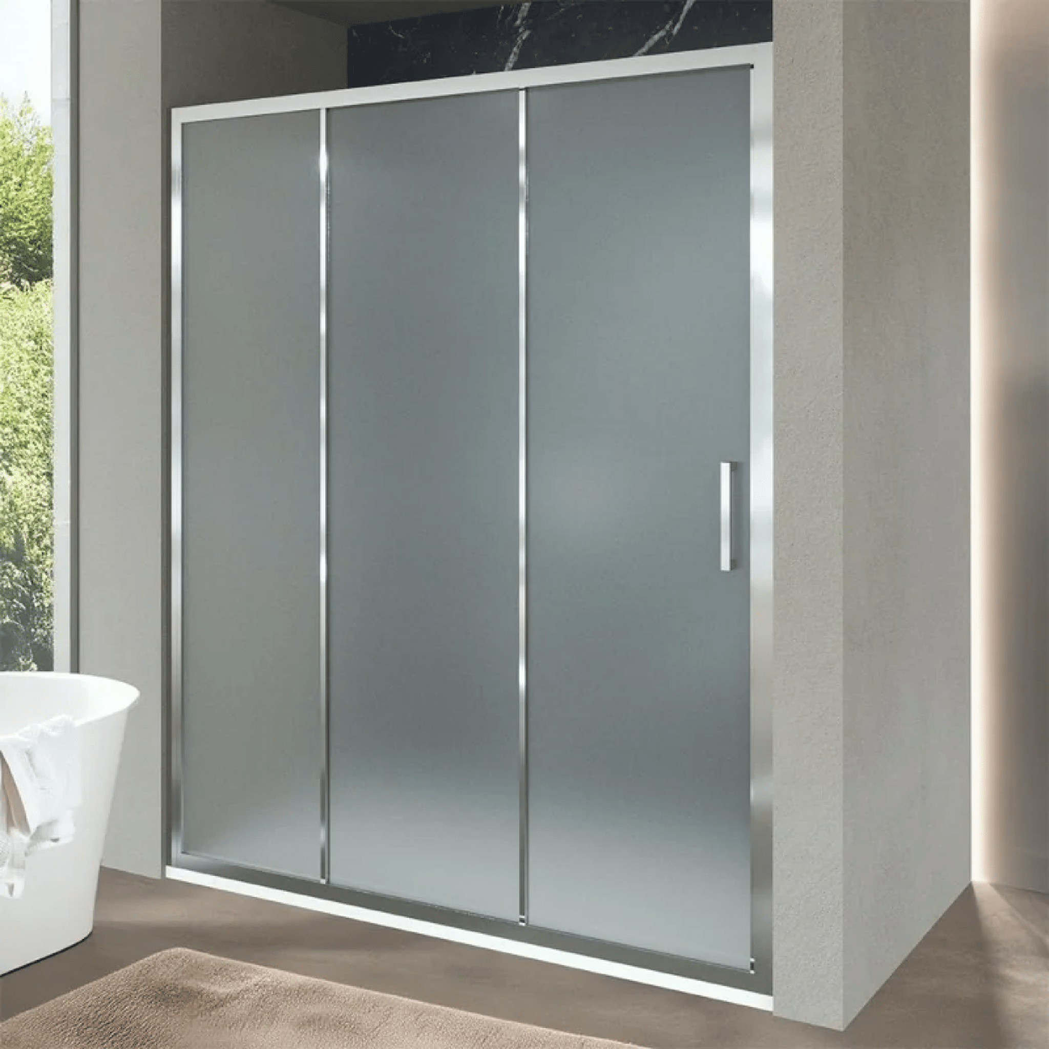 Box Doccia Scorrevole 3 Porte 170 Cm Feridras "T - Squared" Alluminio Lucido/Vetro Stampato C - Dabicasa