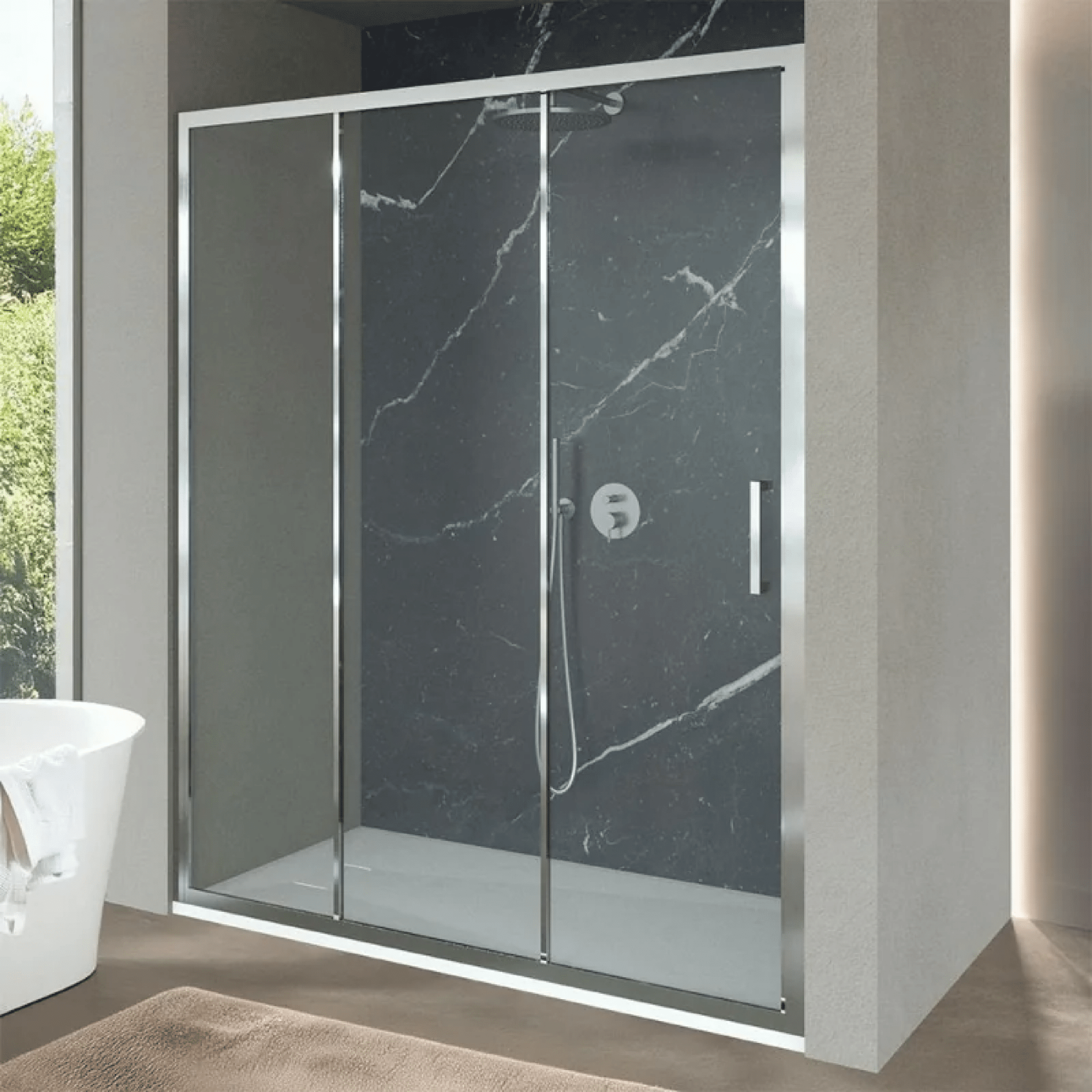 Box Doccia Scorrevole 3 Porte 170 Cm Feridras "T - Squared" Alluminio Lucido/Vetro Trasparente - Dabicasa
